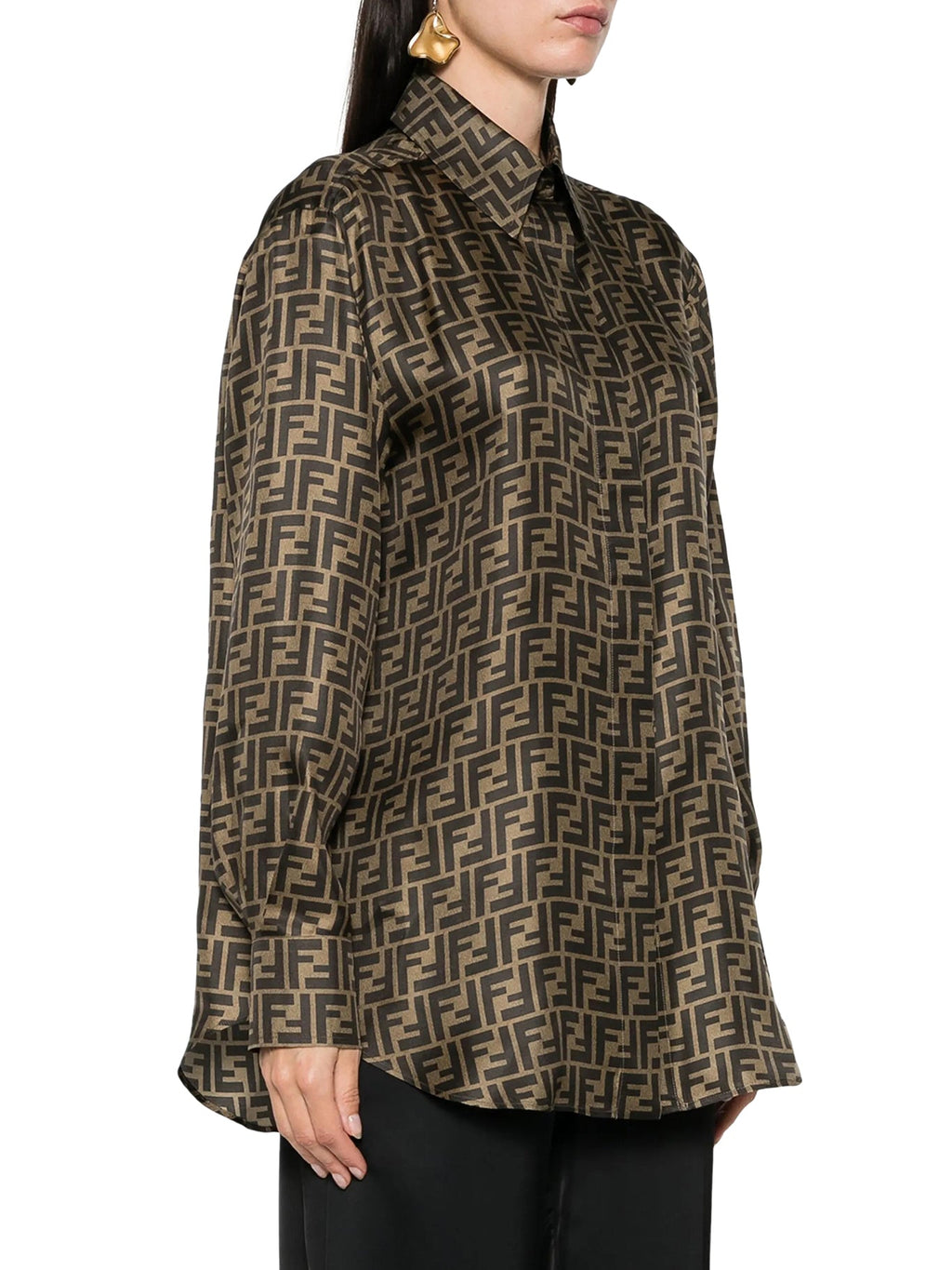 Оригінальна Ff Brown Silk Shirt Fendi – детальний вид