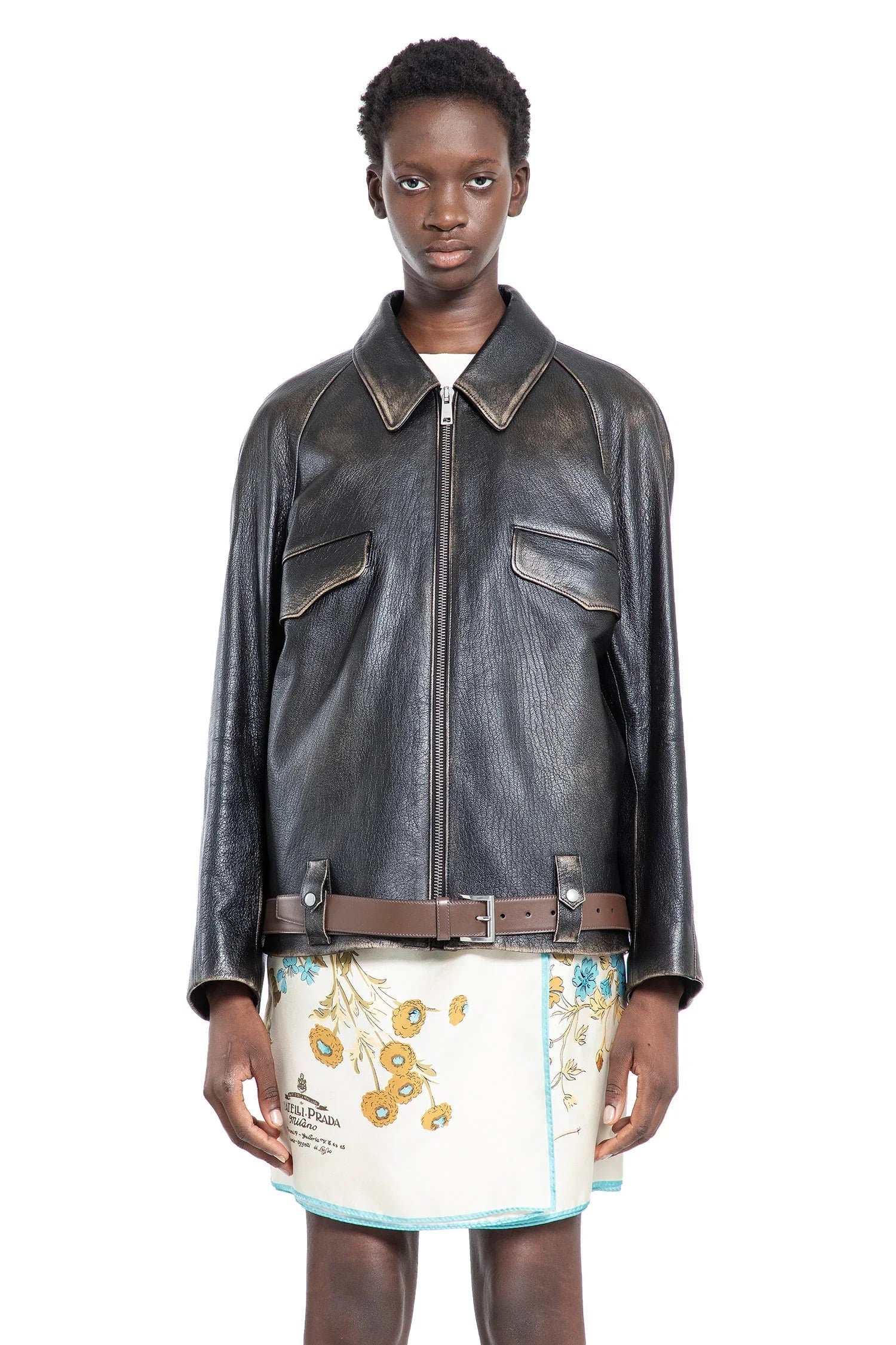 Оригінальна Leather Blouson Jacket Prada – вид ззаду