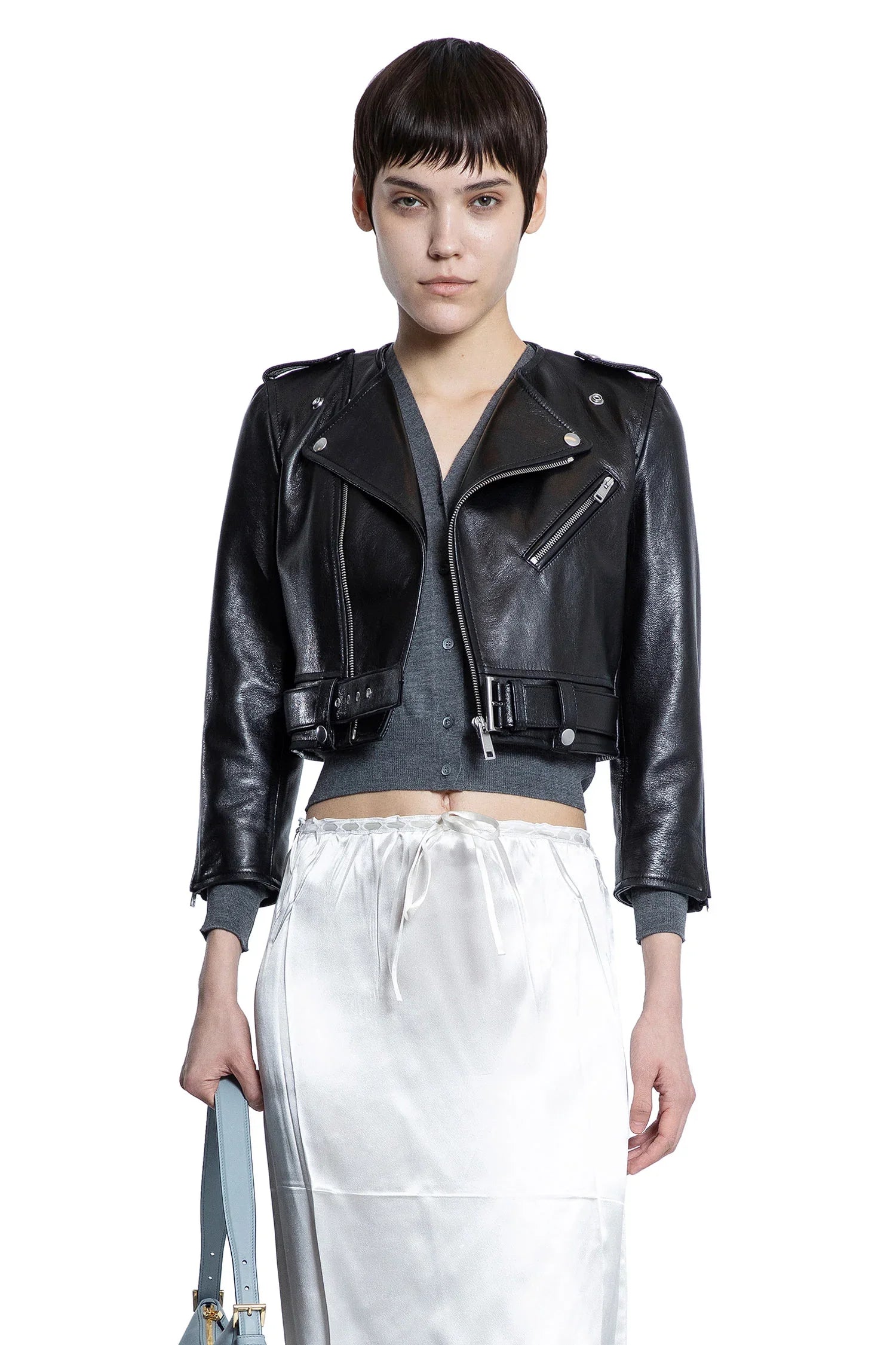 Оригінальна Cropped Leather Biker Jacket Prada – боковий вид