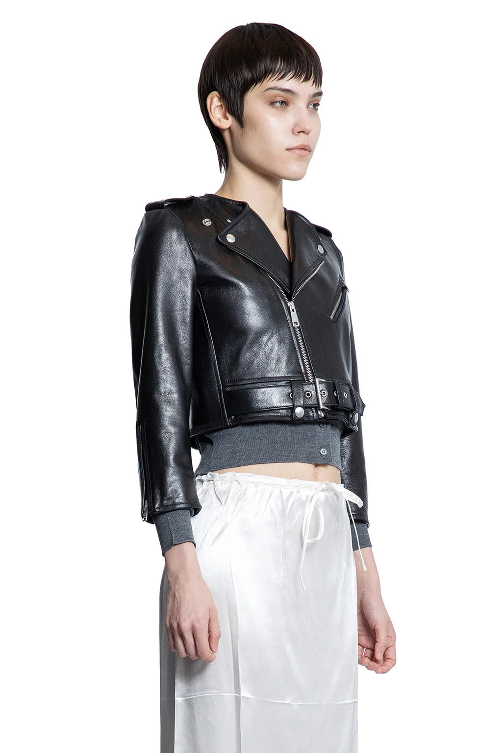 Оригінальна Cropped Leather Biker Jacket Prada – детальний вид