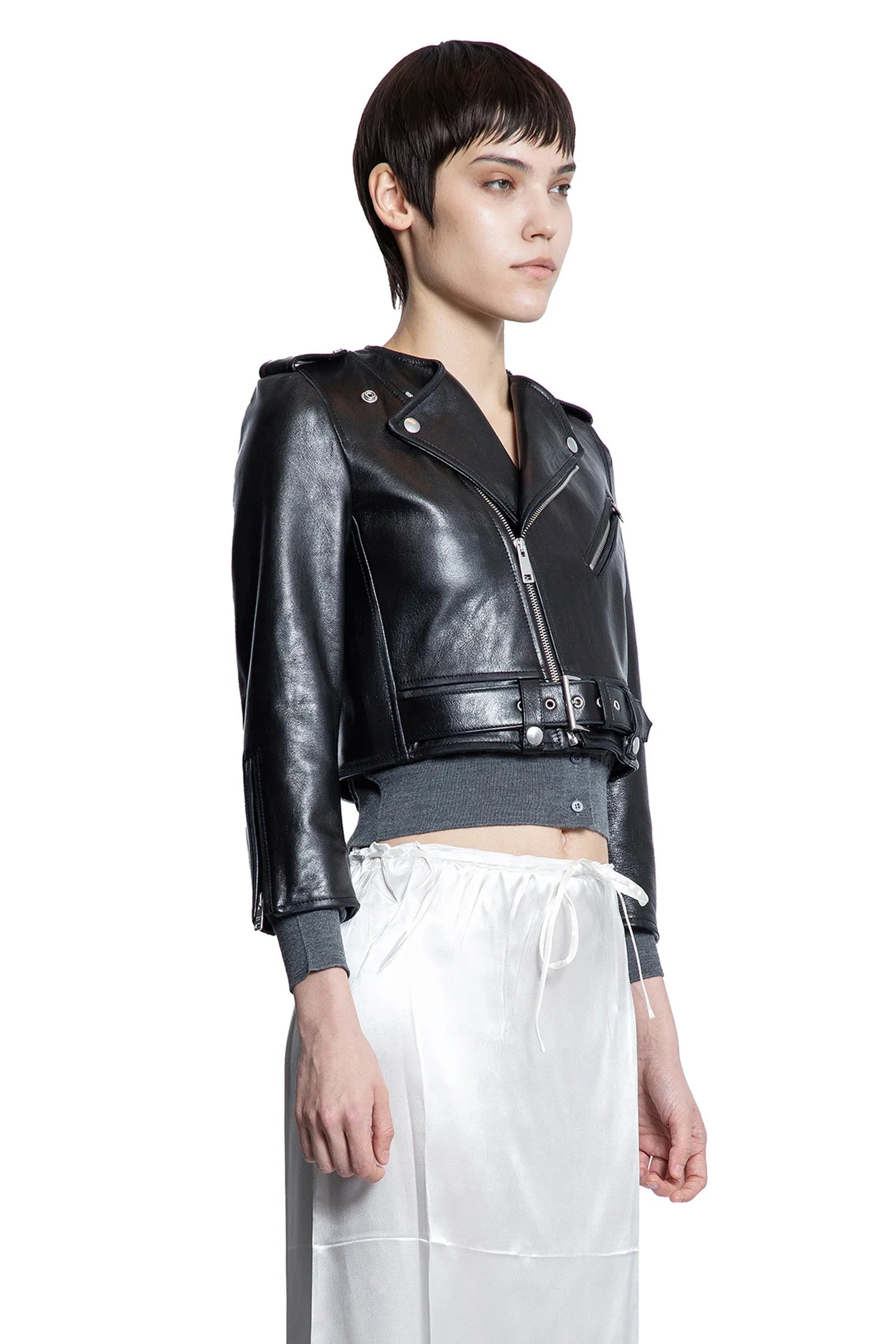Оригінальна Cropped Leather Biker Jacket Prada – детальний вид