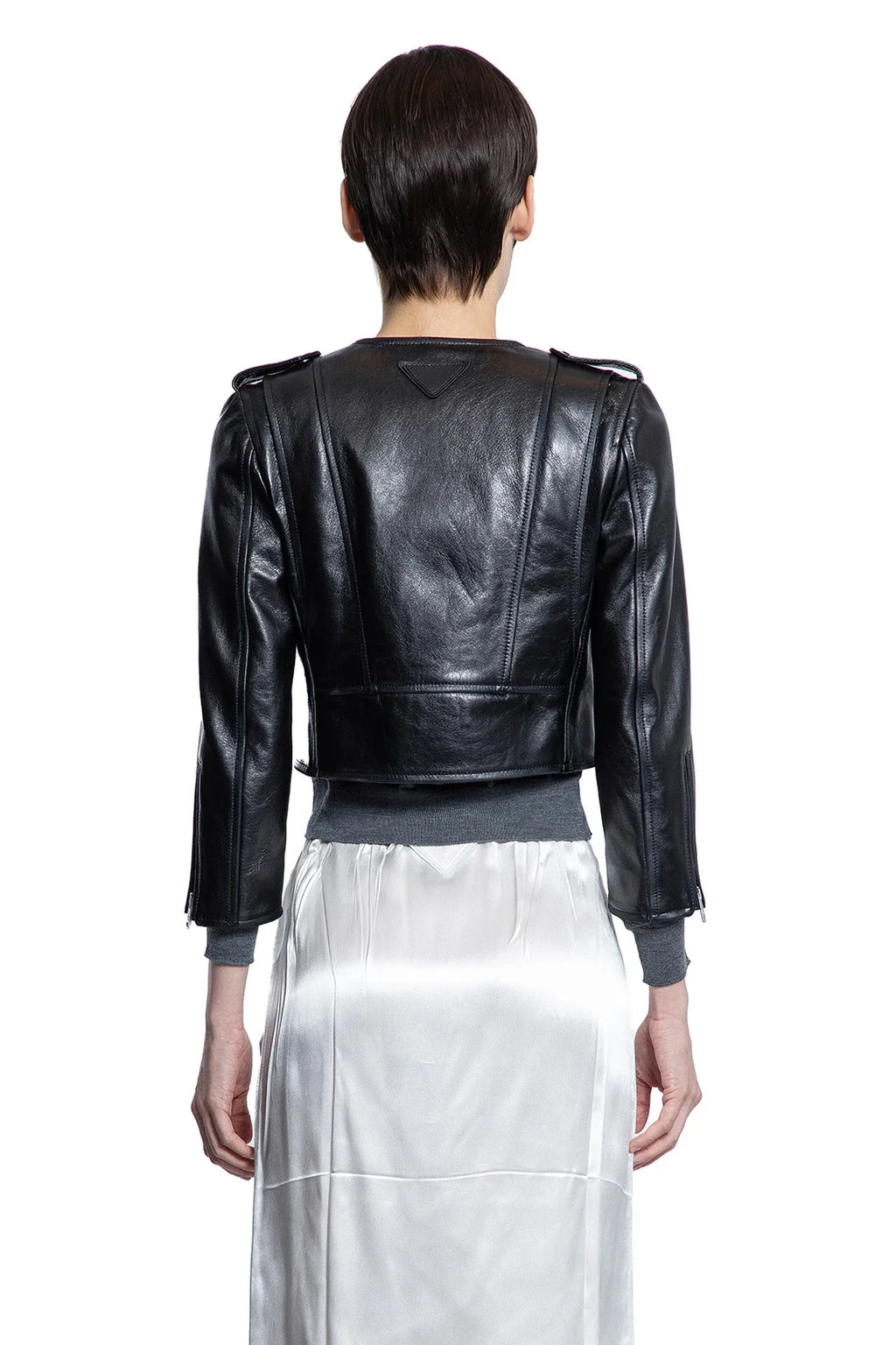 Оригінальна Cropped Leather Biker Jacket Prada – збільшений вид