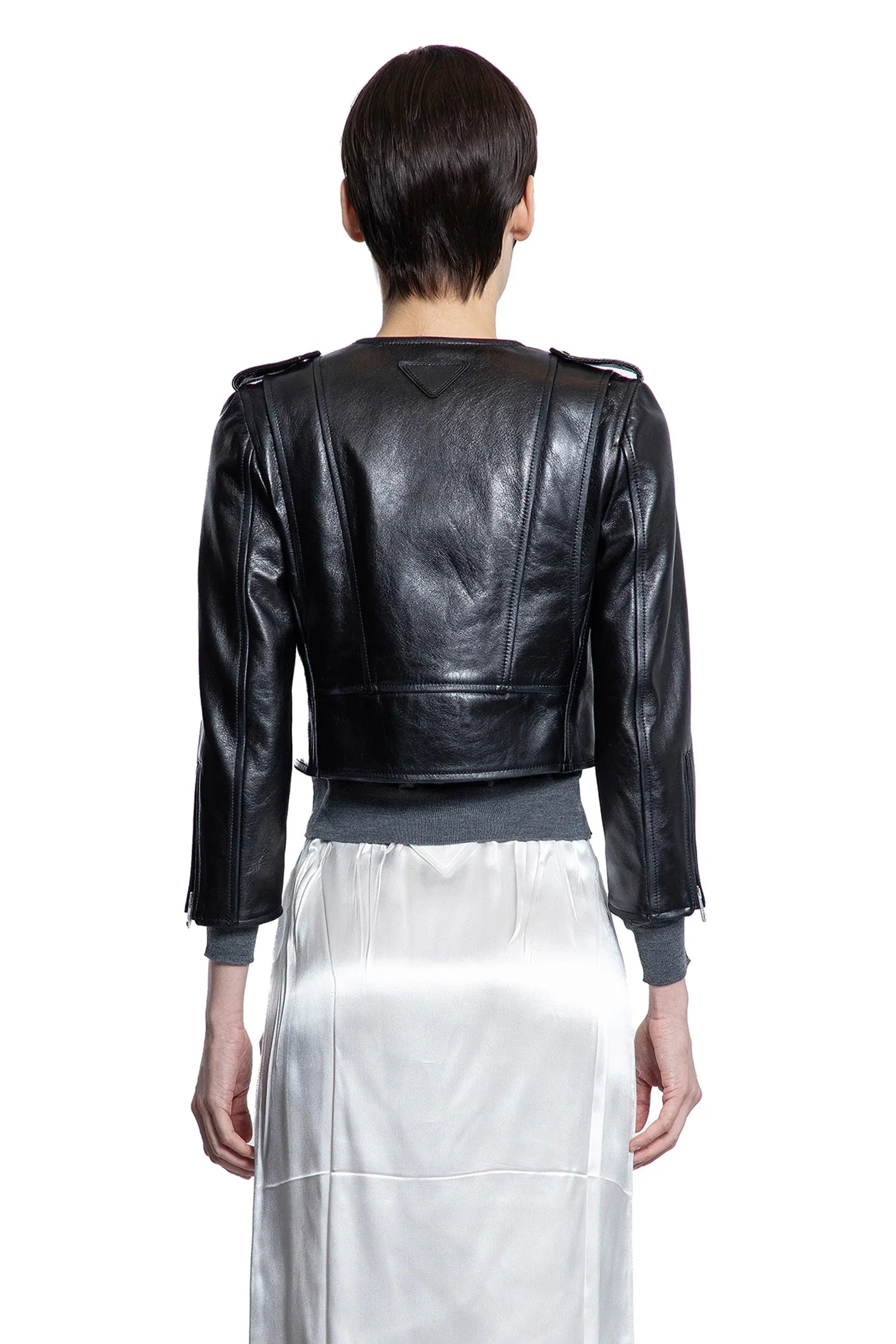 Оригінальна Cropped Leather Biker Jacket Prada – збільшений вид