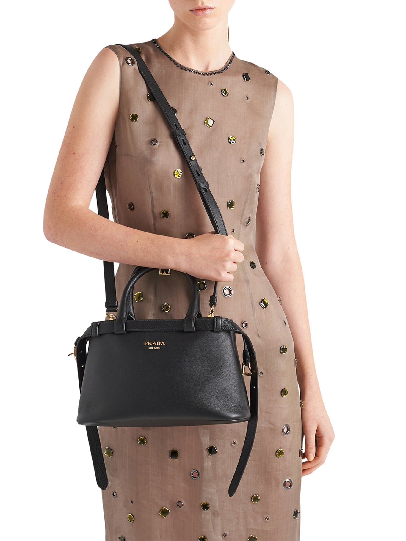 Buckle Small Leather Bag With Double Belt Prada – Гарантія оригінальності – детальний вид