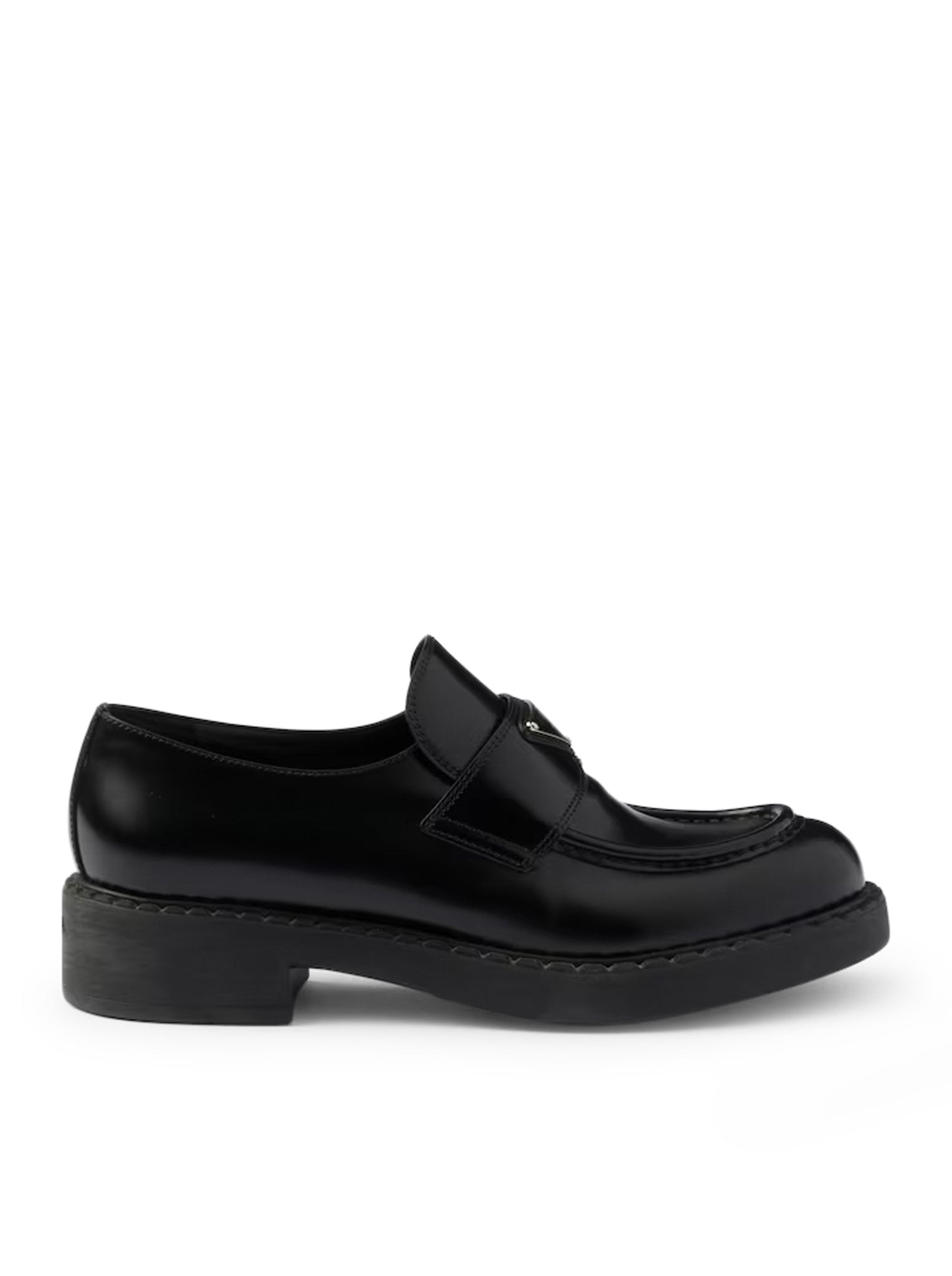 Оригінальна Chocolate Brushed Leather Loafers Prada – боковий вид