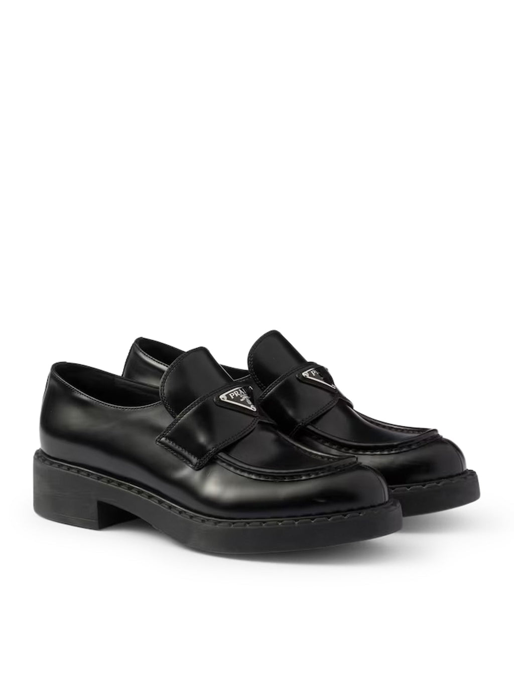 Оригінальна Chocolate Brushed Leather Loafers Prada – вид ззаду
