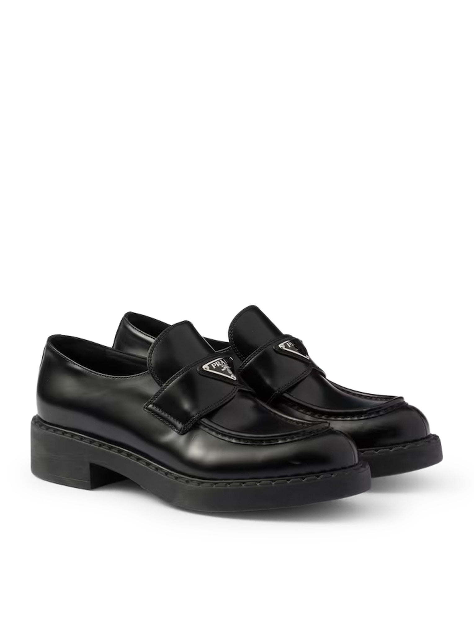Оригінальна Chocolate Brushed Leather Loafers Prada – вид ззаду