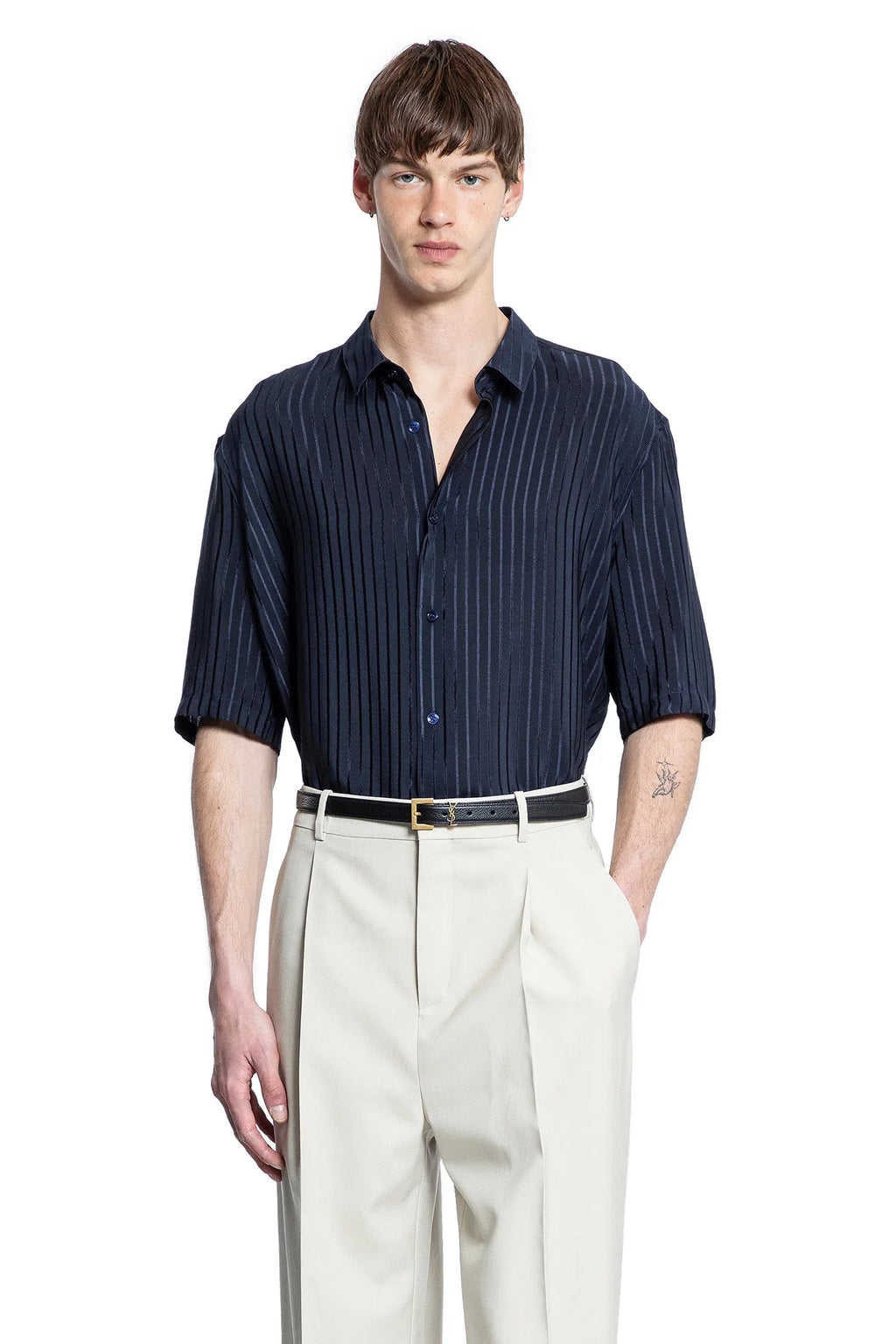 Оригінальна Shirt In Striped Silk Saint laurent – боковий вид