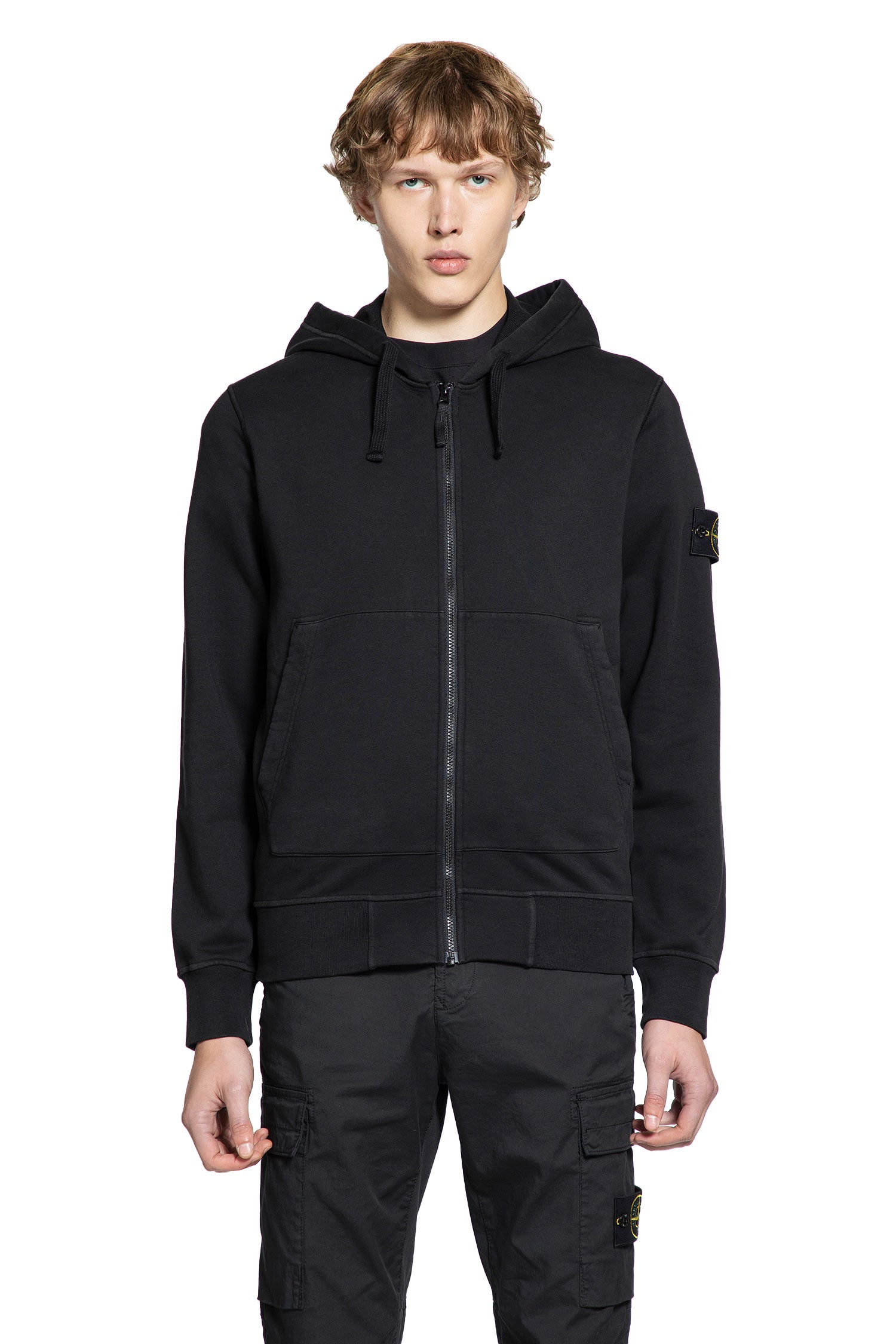 Cotton Fleece Hooded Zip Sweatshirt Stone island оригінал – Купити в Україні – боковий вид