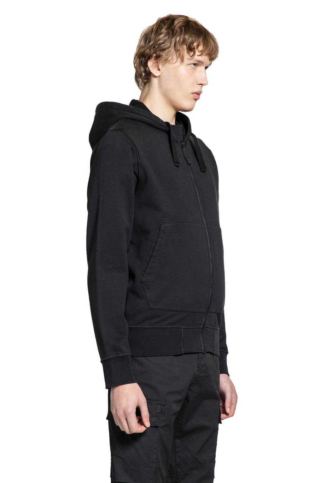 Cotton Fleece Hooded Zip Sweatshirt Stone island оригінал – Купити в Україні – вид ззаду