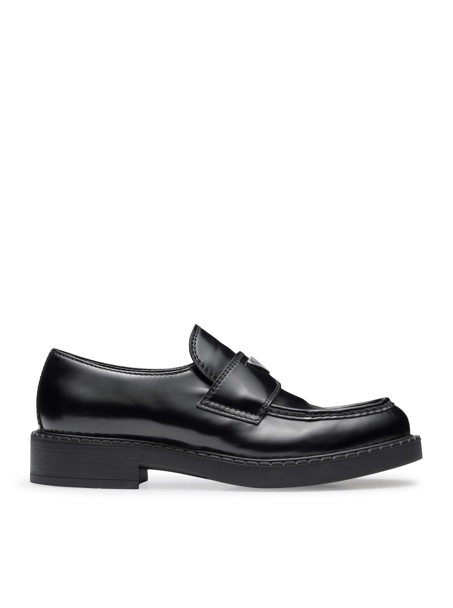 Оригінальна Chocolate Brushed Leather Loafers Prada – боковий вид