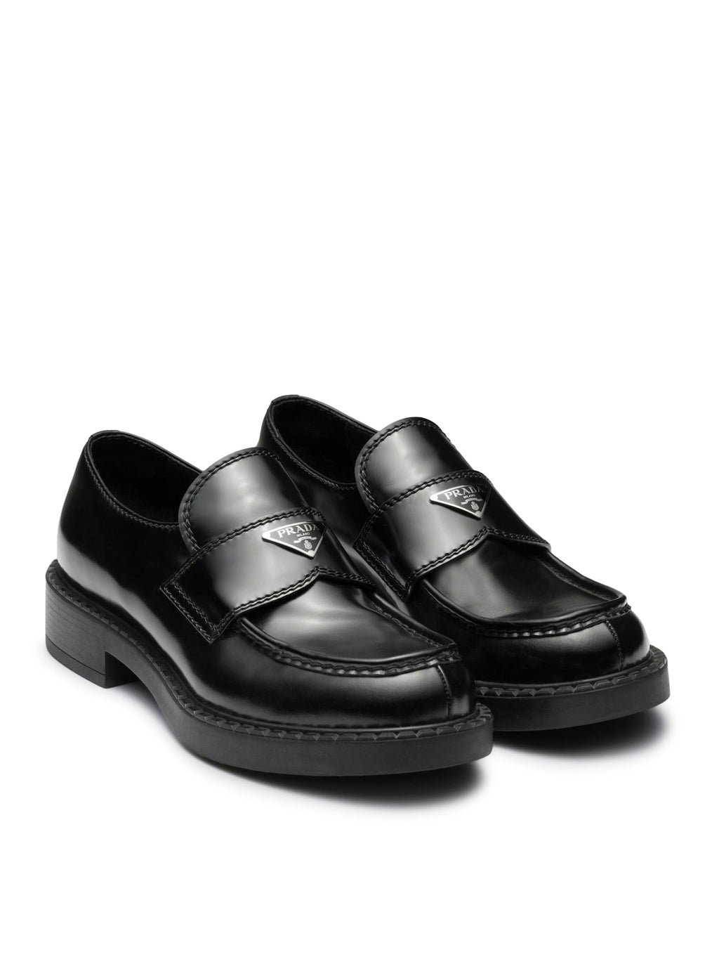 Оригінальна Chocolate Brushed Leather Loafers Prada – вид ззаду