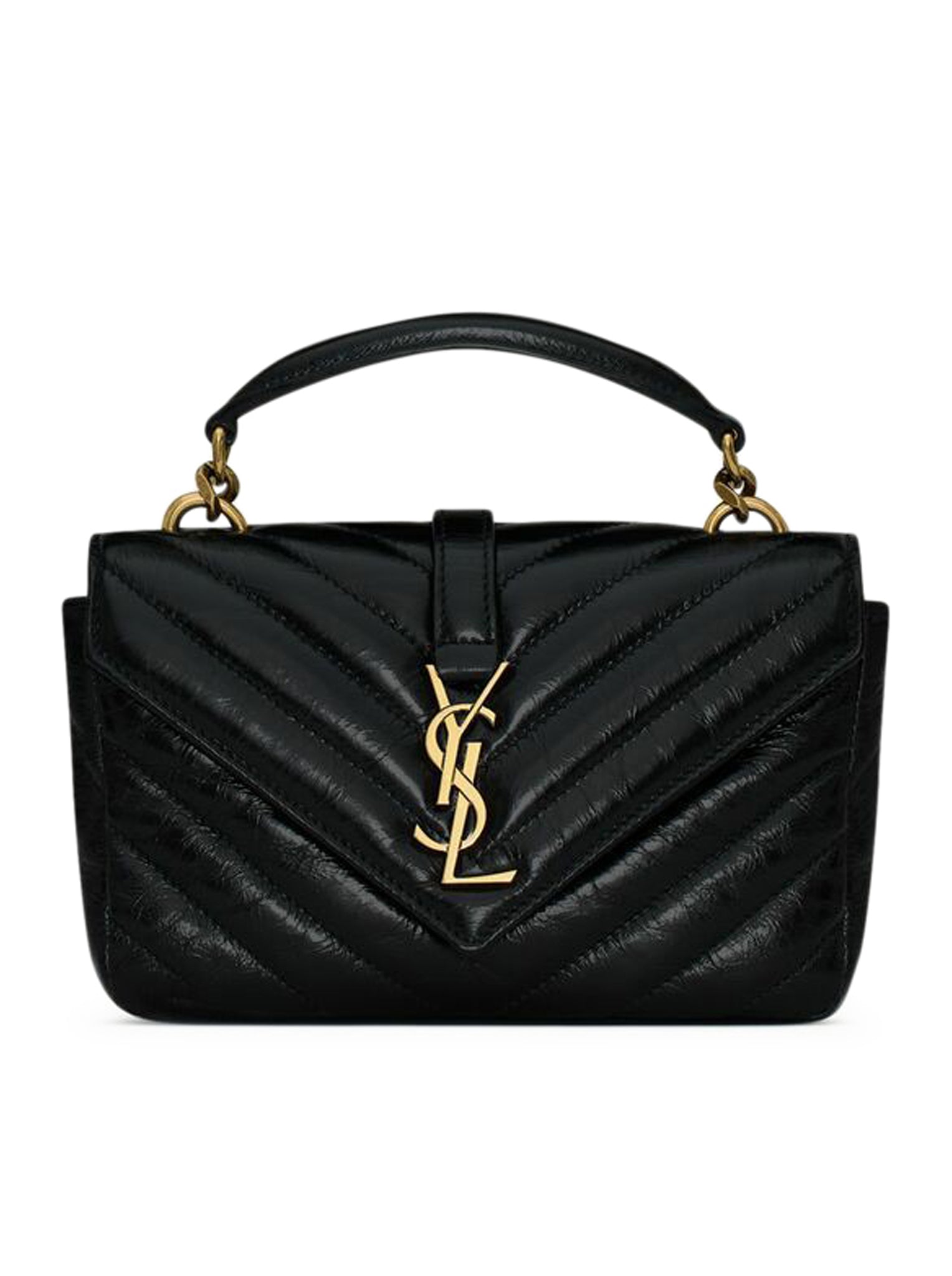 COLLEGE MINI CHAIN BAG IN SHINY CRAQUELÉ LEATHER SAINT LAURENT – Гарантія оригінальності – боковий вид