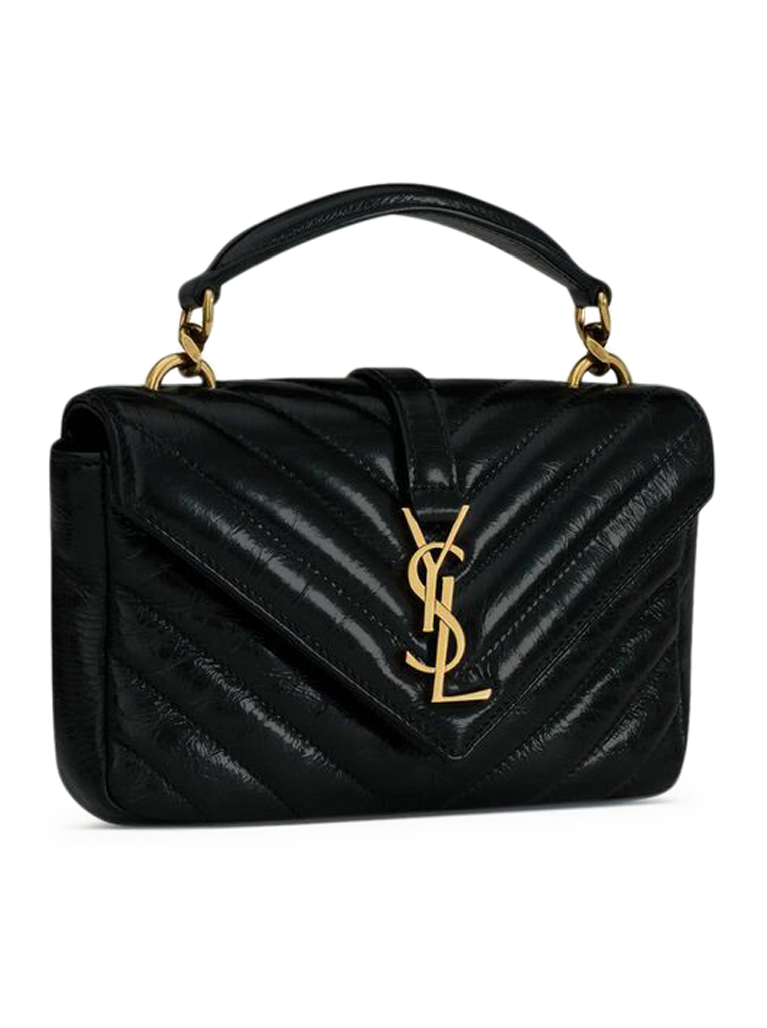 COLLEGE MINI CHAIN BAG IN SHINY CRAQUELÉ LEATHER SAINT LAURENT – Гарантія оригінальності – вид ззаду