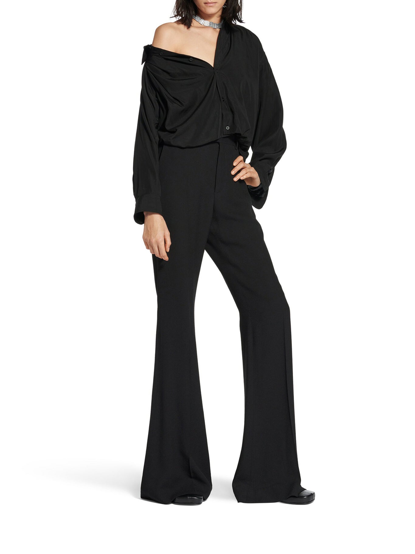 Оригінальна One Shoulder Shirt In Fluid Poplin Balenciaga – вид ззаду