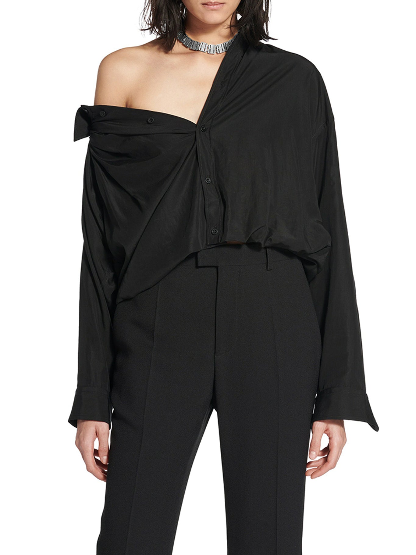 Оригінальна One Shoulder Shirt In Fluid Poplin Balenciaga – детальний вид