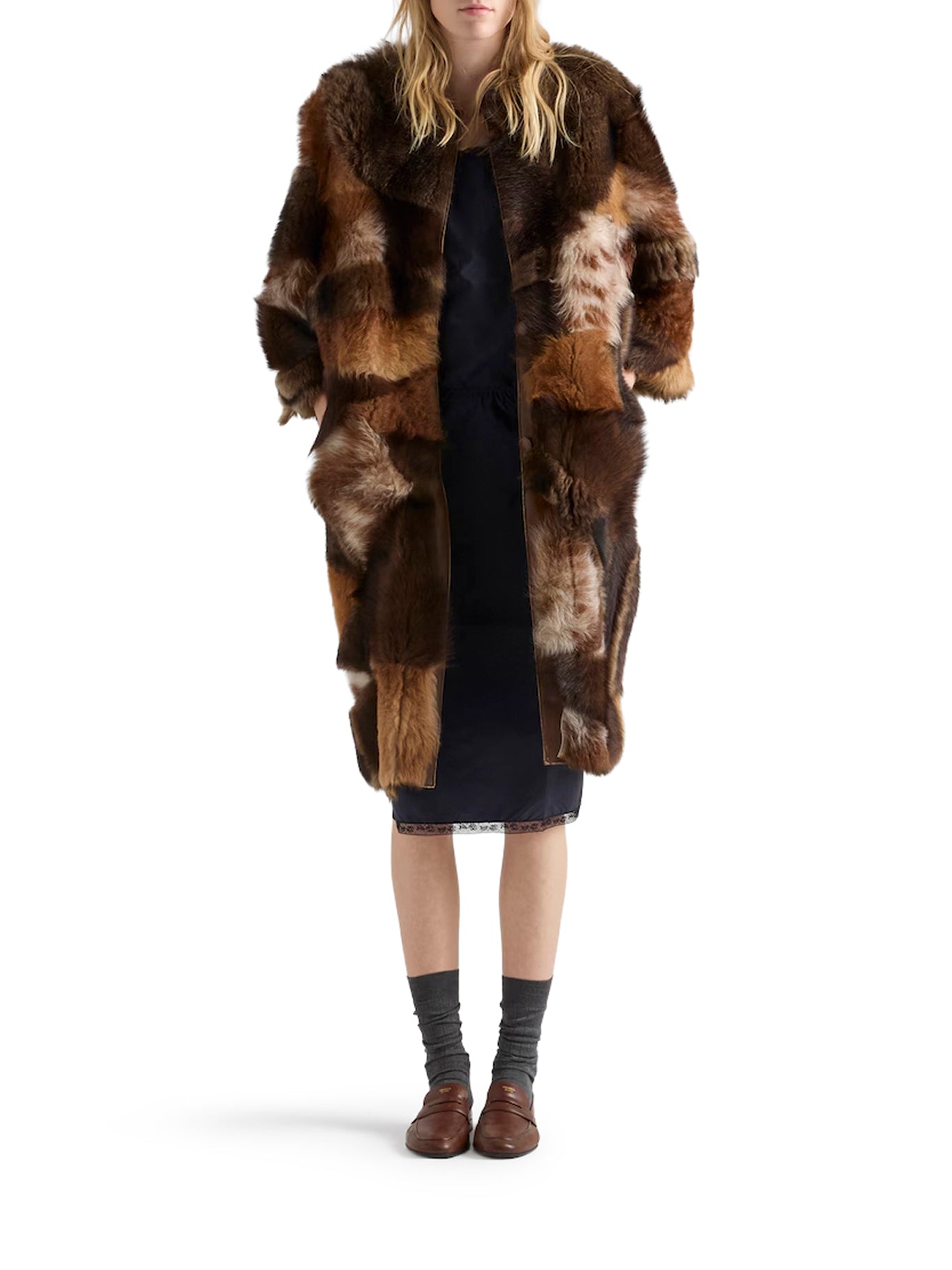 Оригінальна Patchwork Sheepskin Coat Prada – вид ззаду