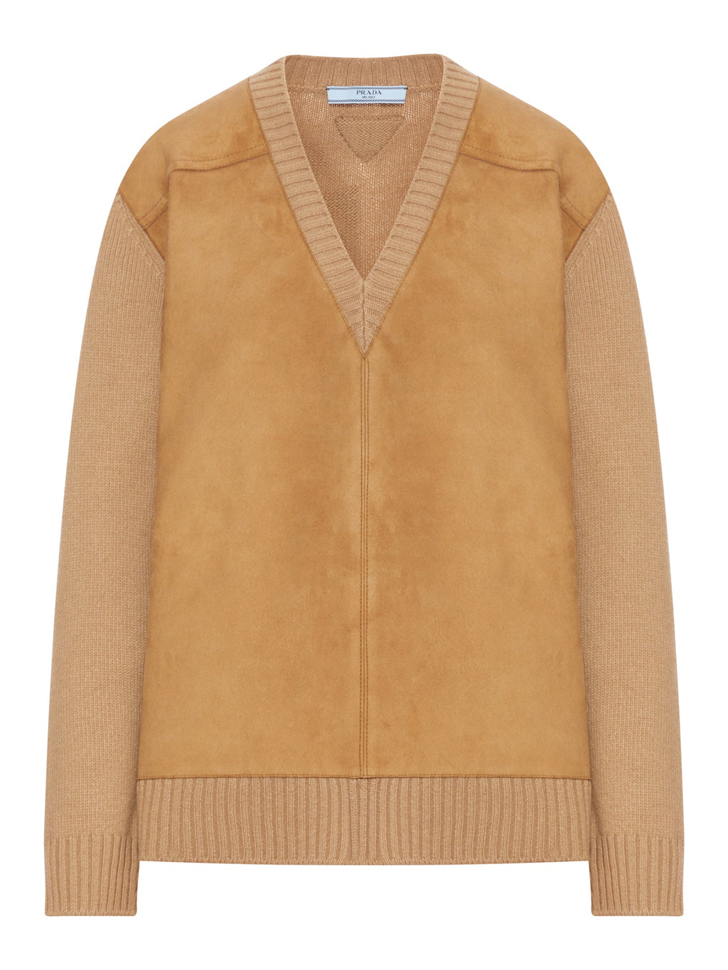 Wool And Cashmere Sweater With Suede Inserts Prada – Гарантія оригінальності – боковий вид
