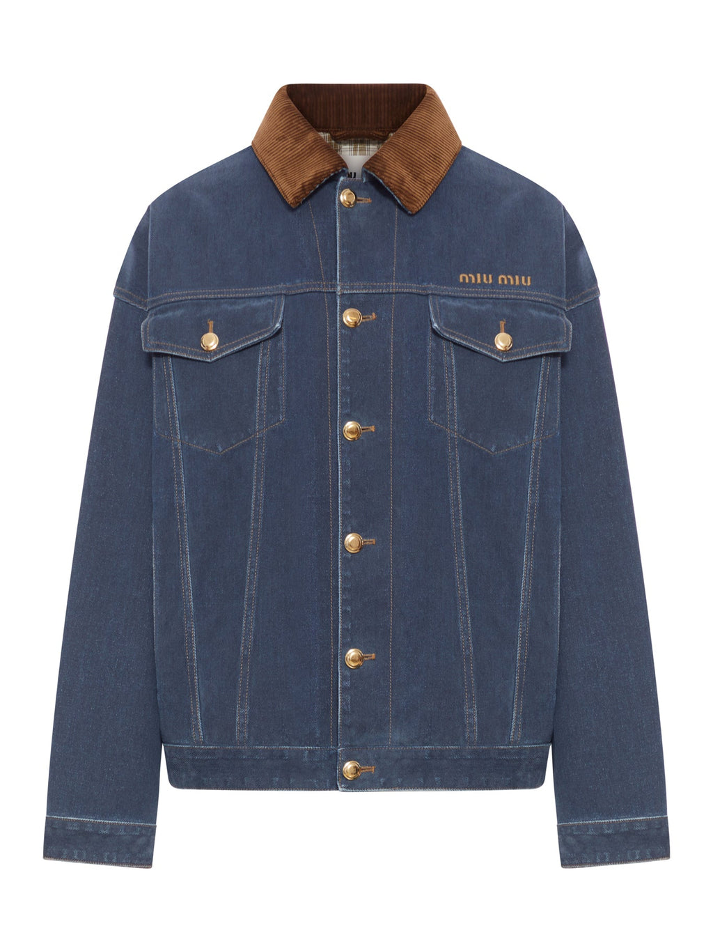 Оригінальна Flocked Denim And Velvet Blouson Miu miu – боковий вид