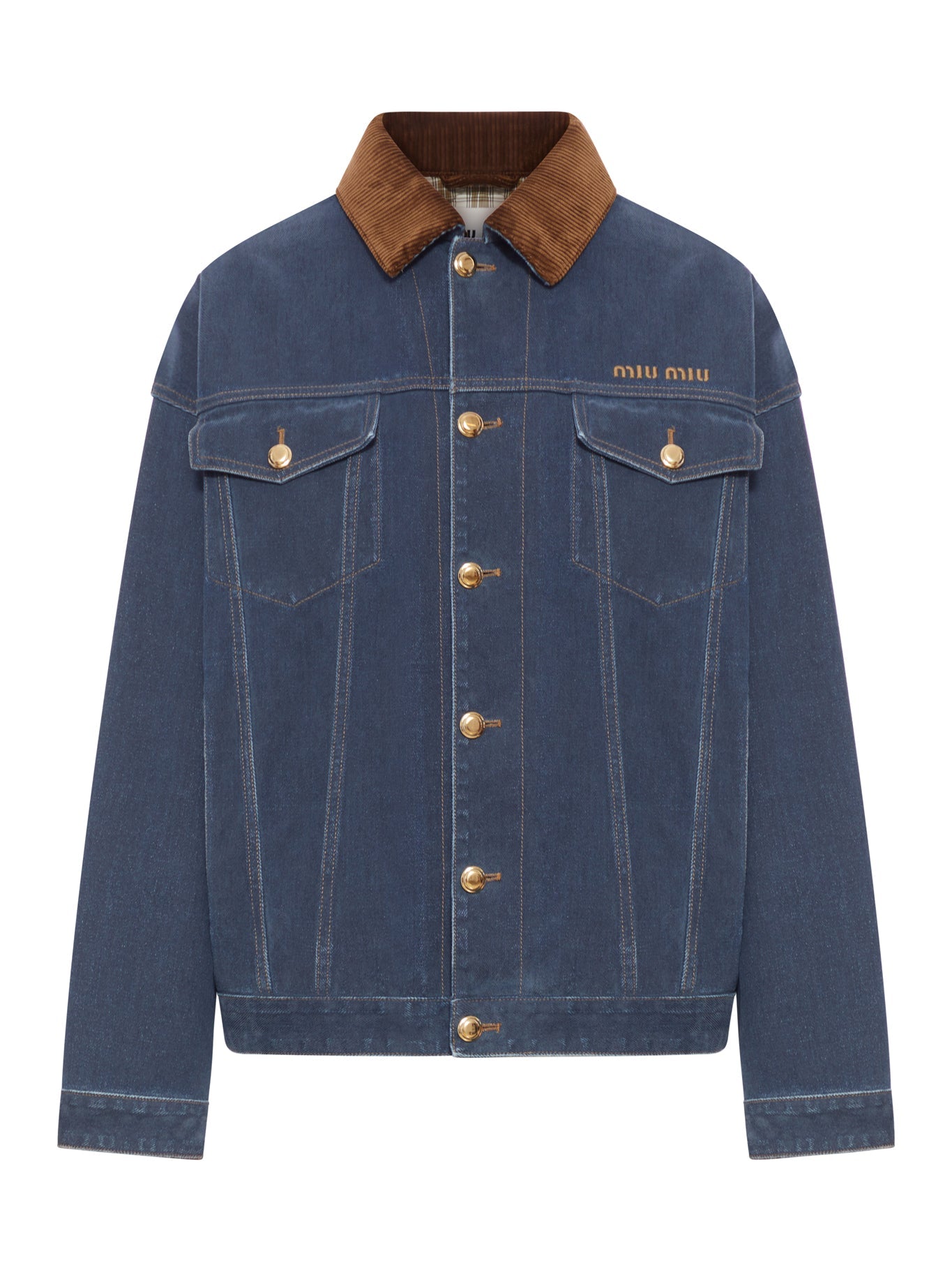 Оригінальна Flocked Denim And Velvet Blouson Miu miu – боковий вид