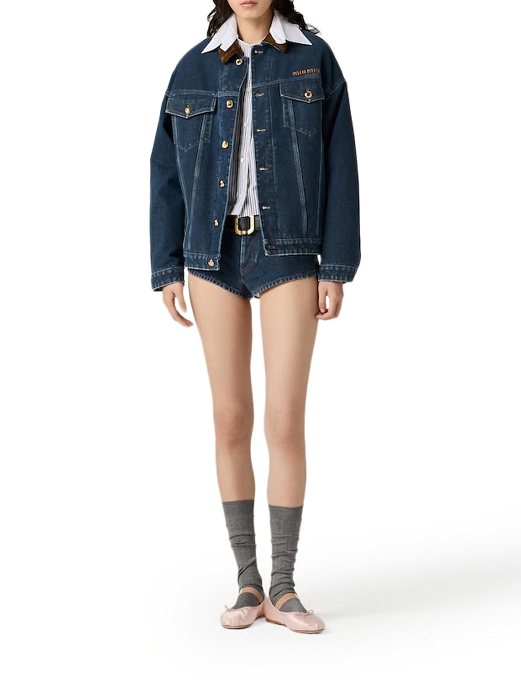 Оригінальна Flocked Denim And Velvet Blouson Miu miu – вид ззаду