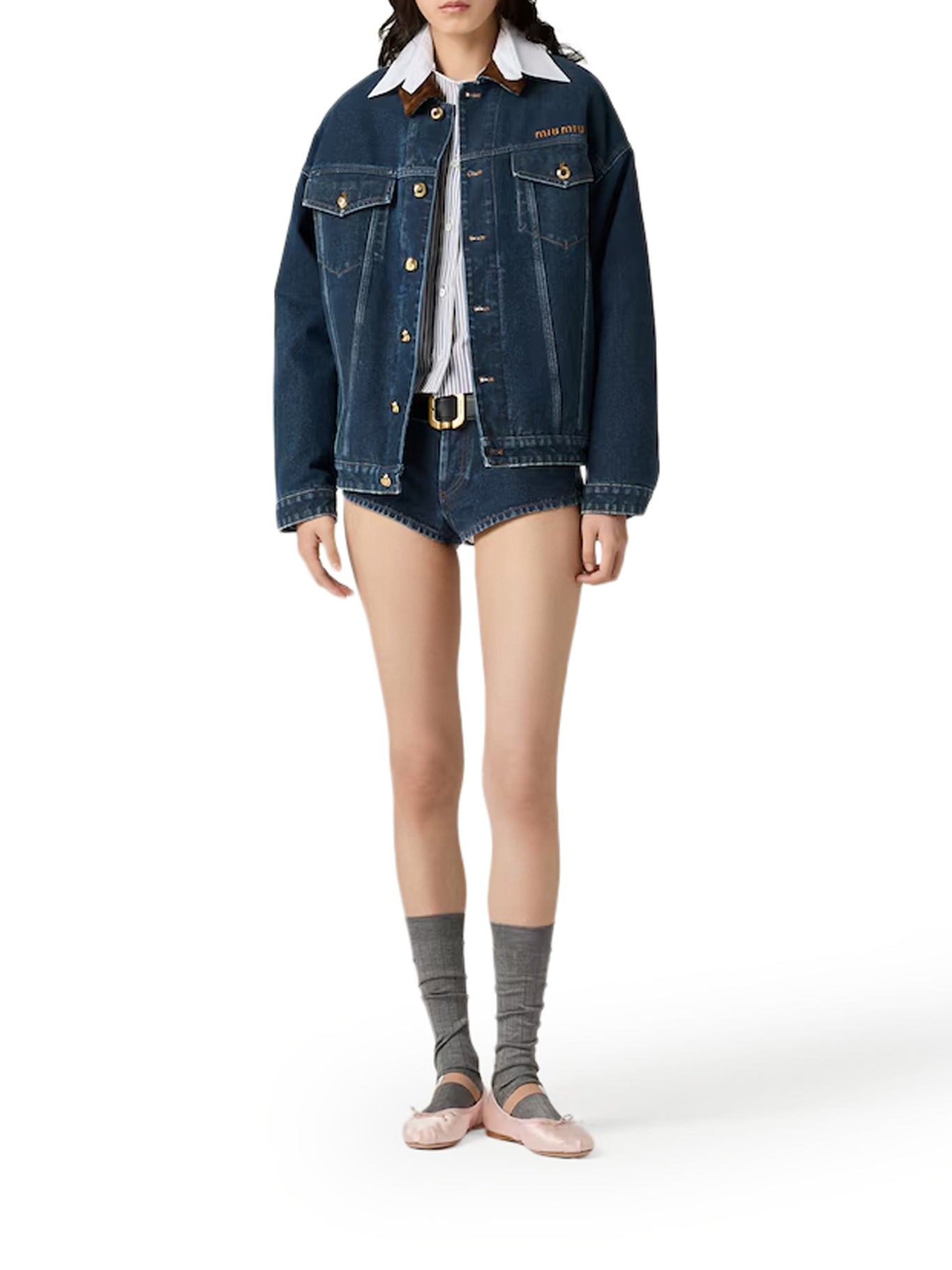 Оригінальна Flocked Denim And Velvet Blouson Miu miu – вид ззаду