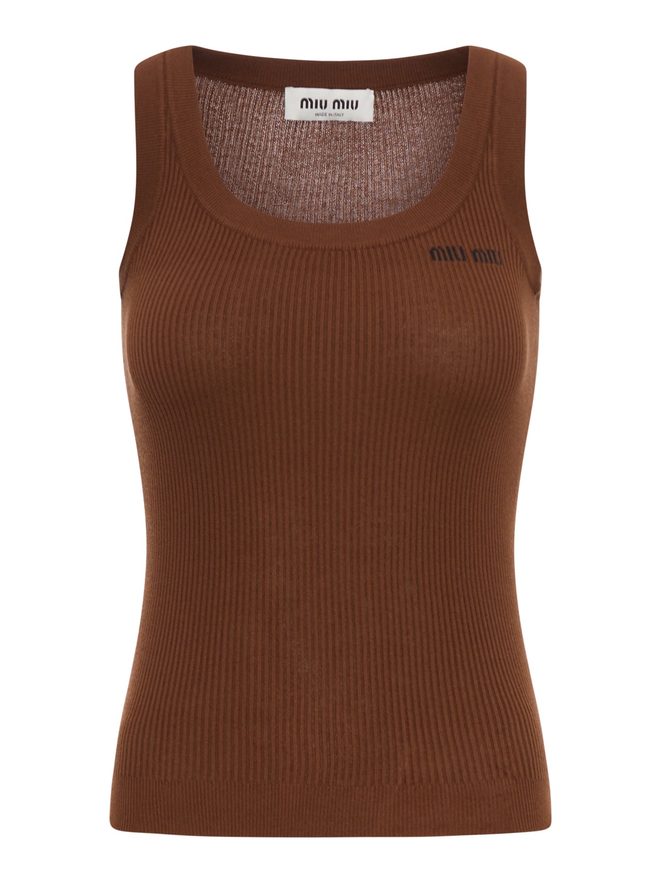 Оригінальна Ribbed Cotton Tank Top Miu miu – боковий вид