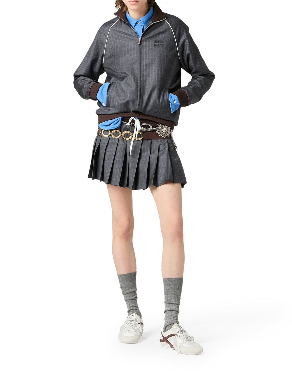 Оригінальна Pinstriped Pleated Miniskirt Miu miu – вид ззаду