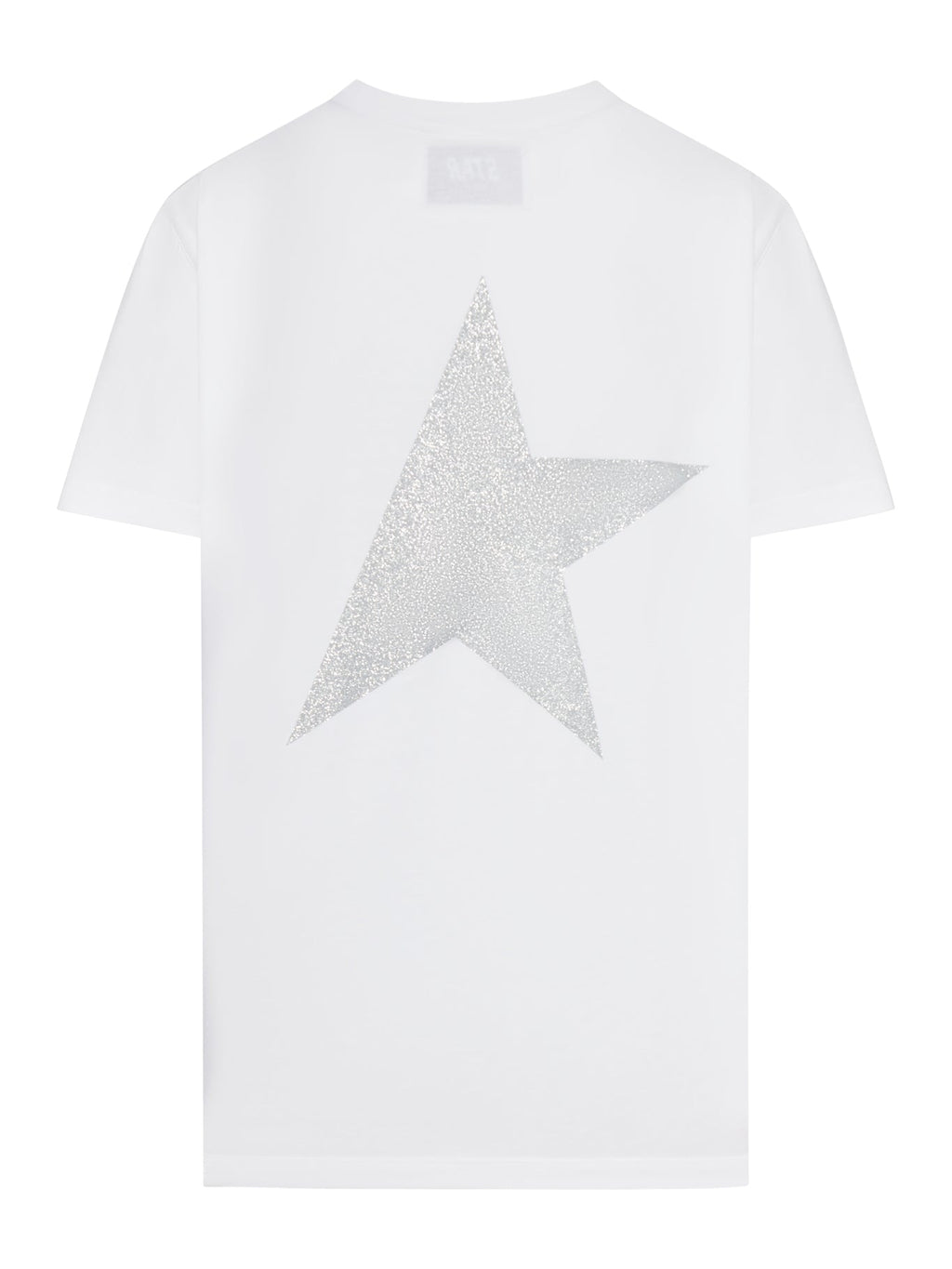 Оригінальна White T-Shirt With Silver Glitter Logo And Star Golden goose – вид ззаду