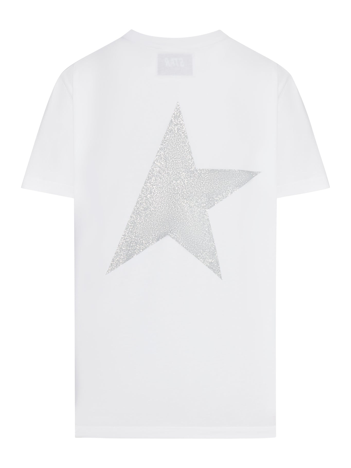 Оригінальна White T-Shirt With Silver Glitter Logo And Star Golden goose – вид ззаду