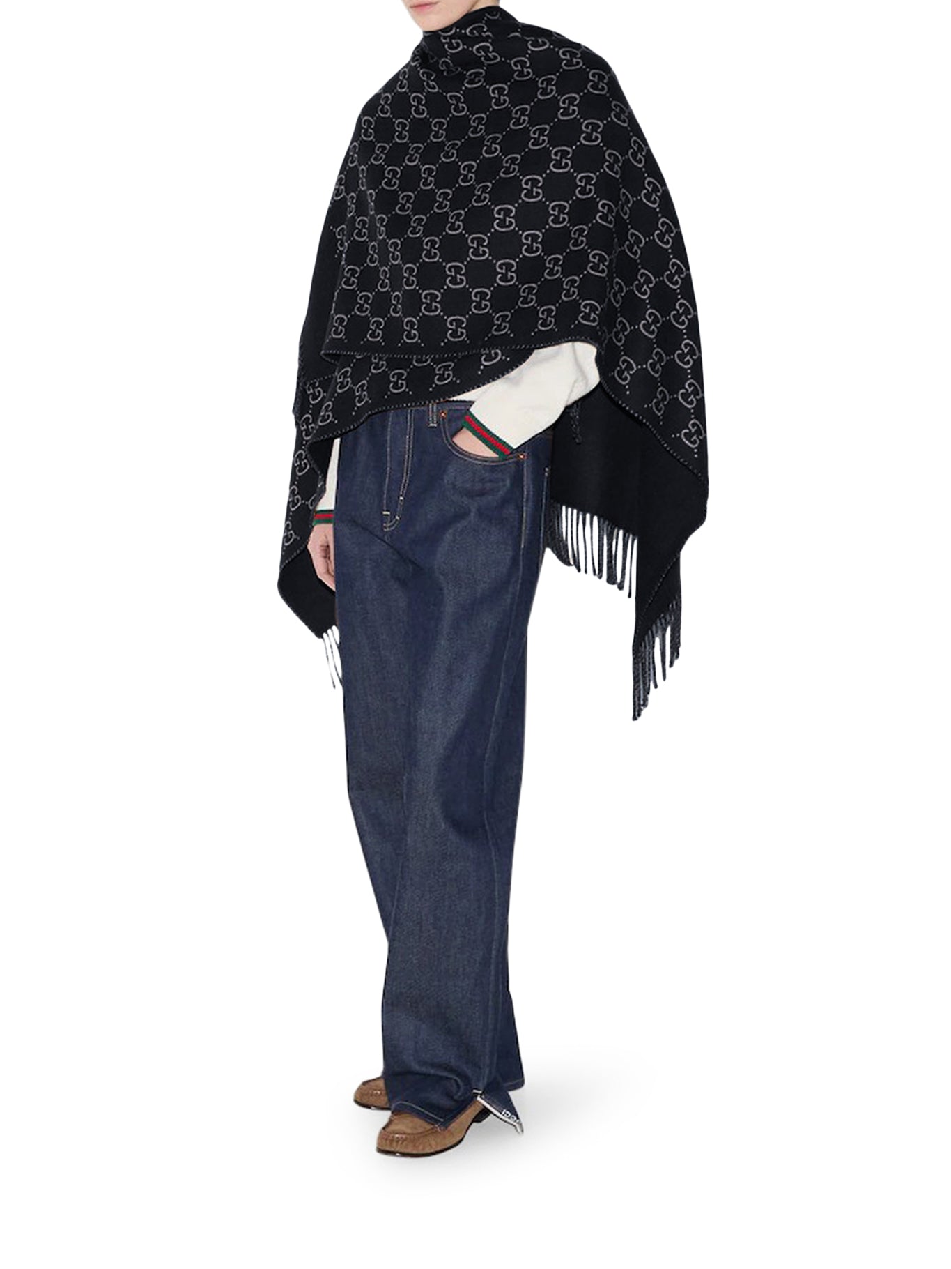 Gg Wool Jacquard Cape Gucci оригінал – Купити в Україні – вид ззаду
