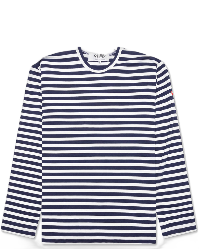 Comme des Garcons PLAY x the Artist Invader Striped L/S Tee - Blue/White - COMME DES GARCONS (Background Removed)
