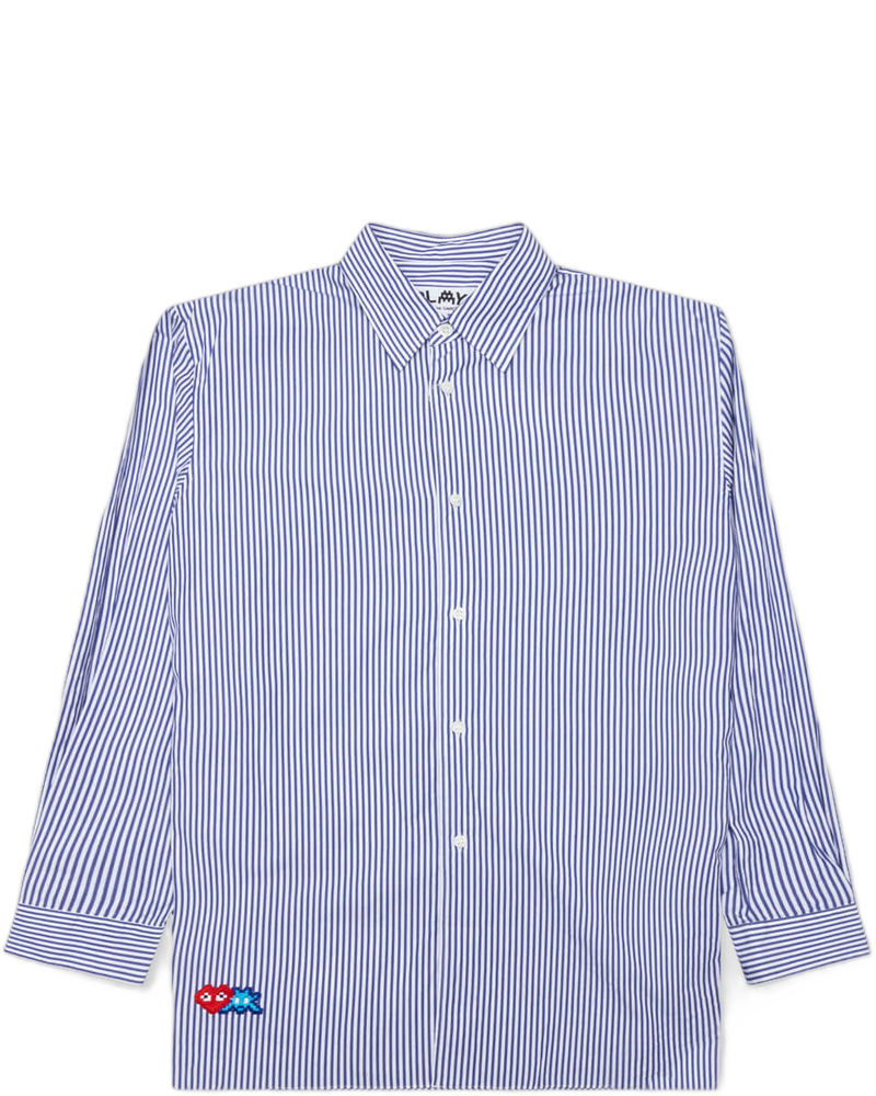 Comme des Garcons PLAY x the Artist Invader Striped Shirt - Blue/White - COMME DES GARCONS (Background Removed)