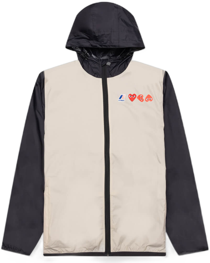 Comme des Garcons Play x K-Way Logos Full Zip Jacket - Beige/Black - COMME DES GARCONS (Background Removed)