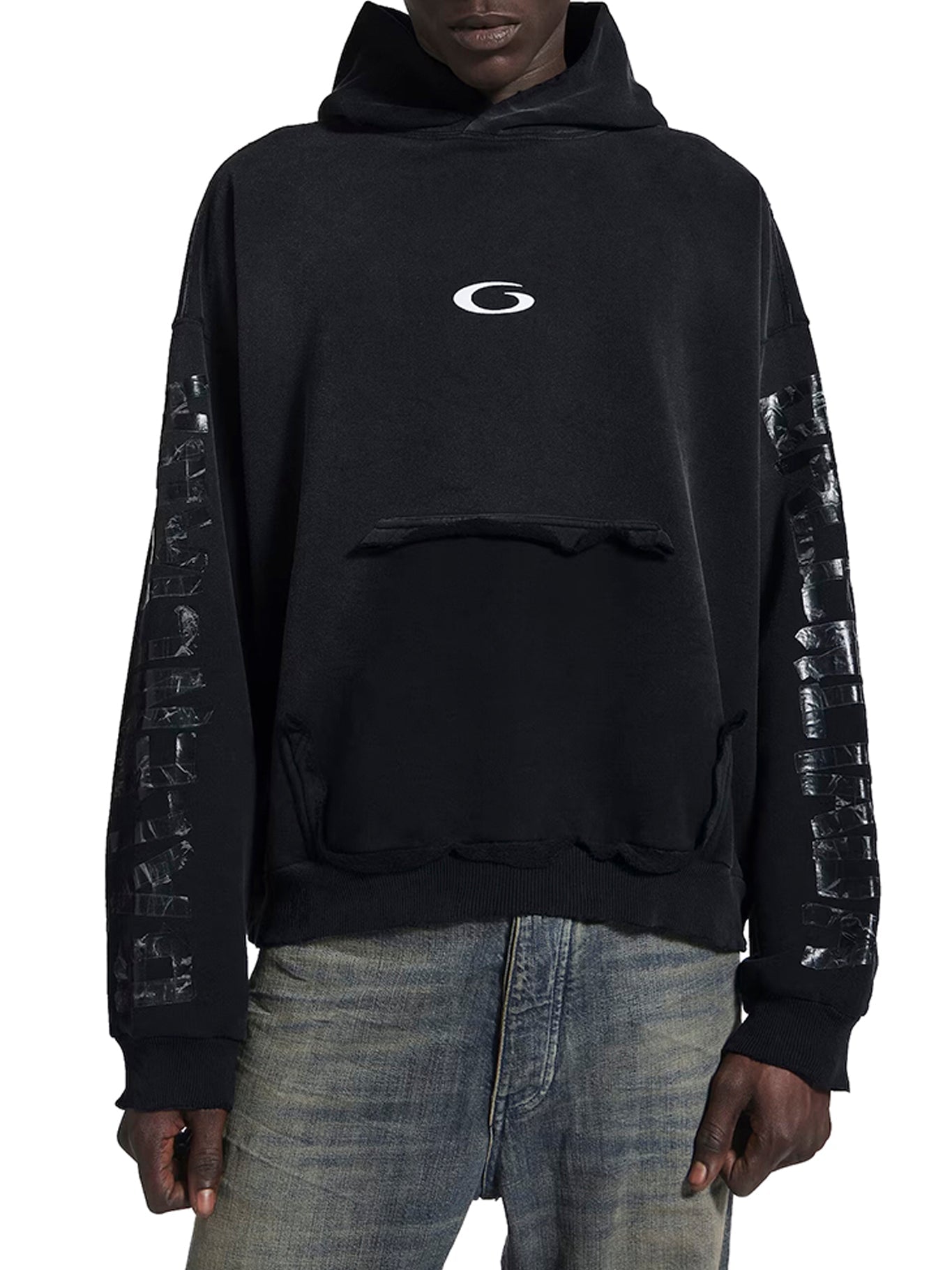 Оригінальна Transparent Tape Hoodie With Torn Pocket Balenciaga – вид ззаду