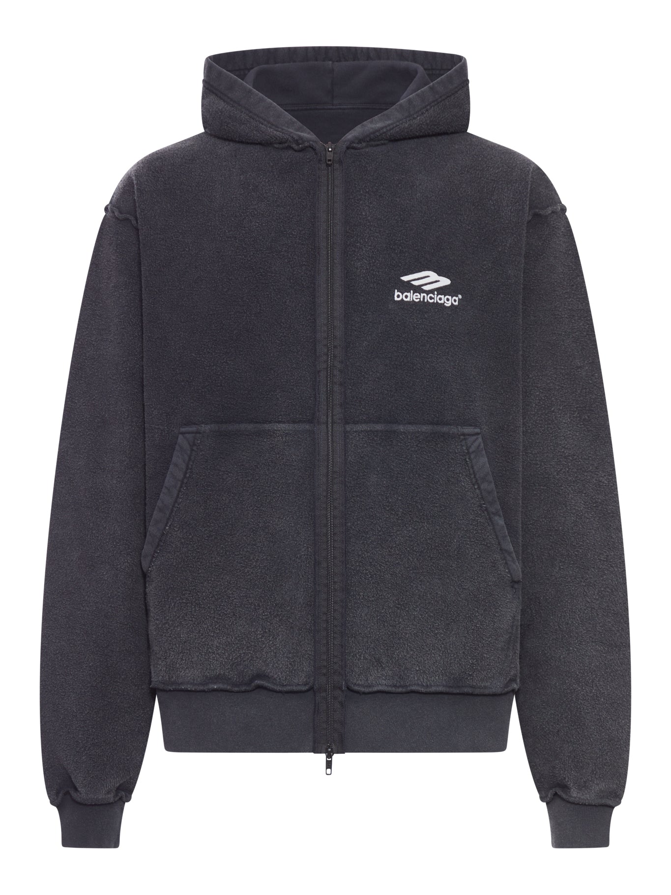 3b Sports Icon Inside-Out Zip-Up Sweatshirt In Faded Black Balenciaga оригінал – Купити в Україні – боковий вид
