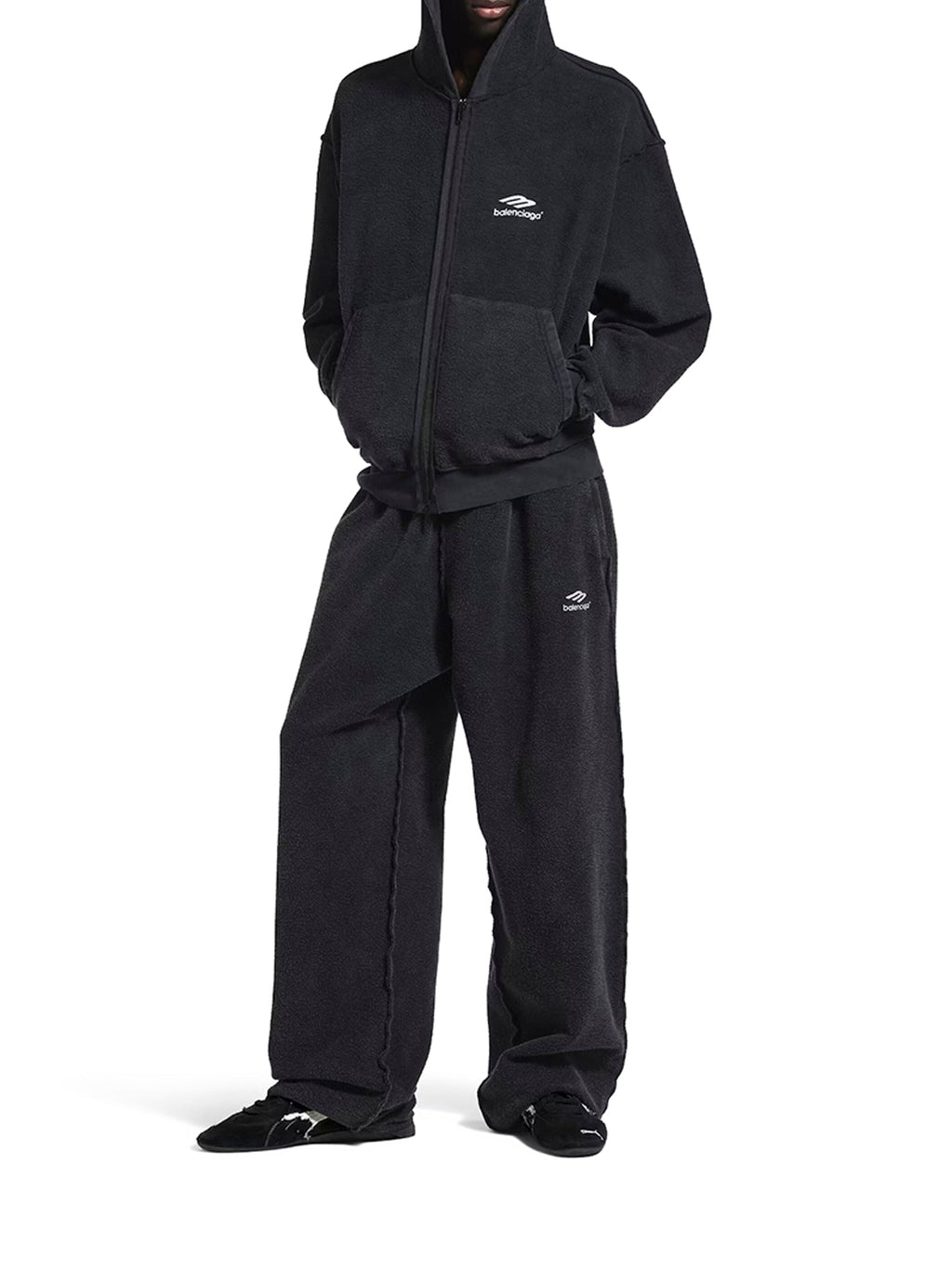3b Sports Icon Inside-Out Zip-Up Sweatshirt In Faded Black Balenciaga оригінал – Купити в Україні – вид ззаду