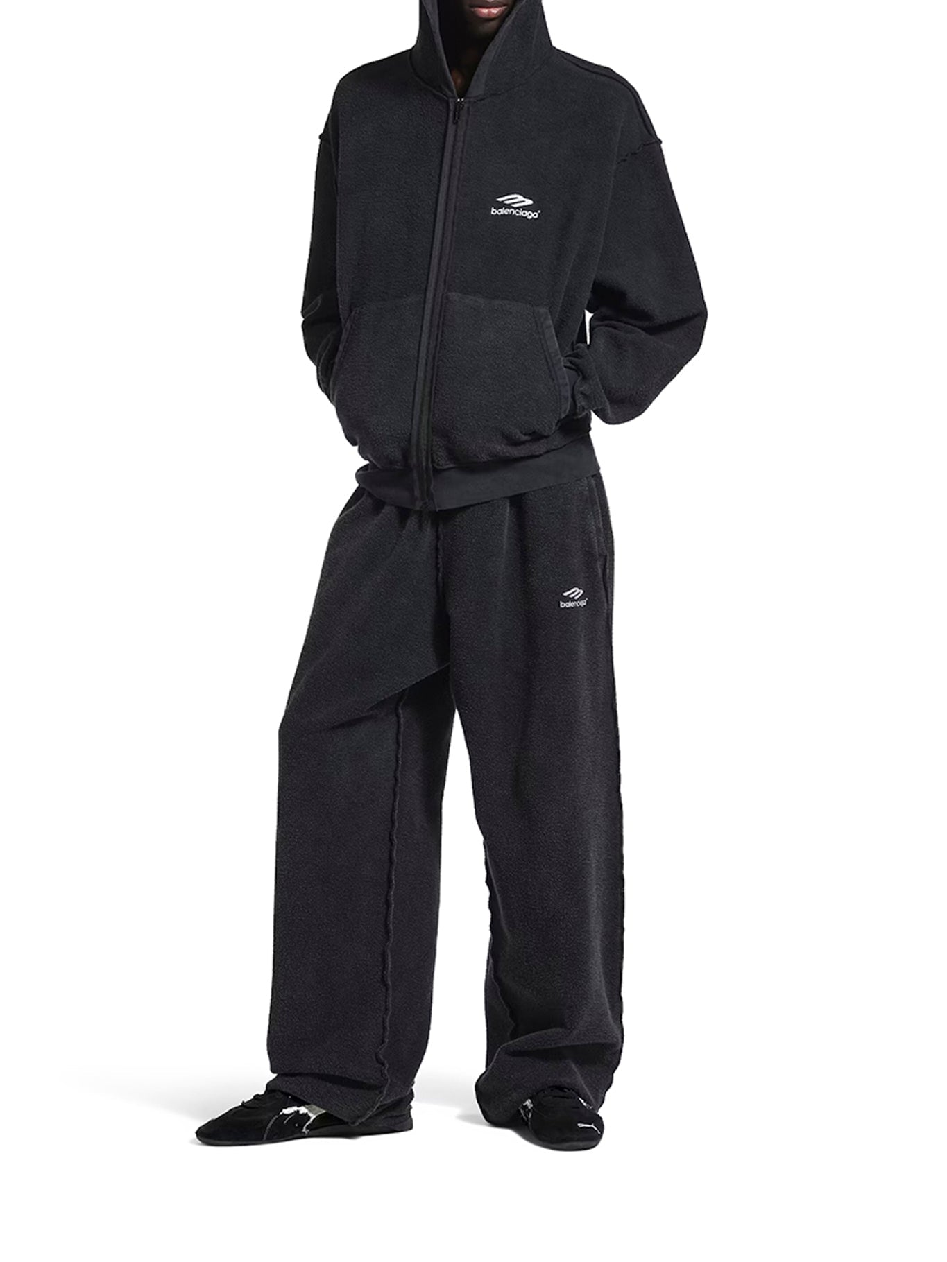 3b Sports Icon Inside-Out Zip-Up Sweatshirt In Faded Black Balenciaga оригінал – Купити в Україні – вид ззаду