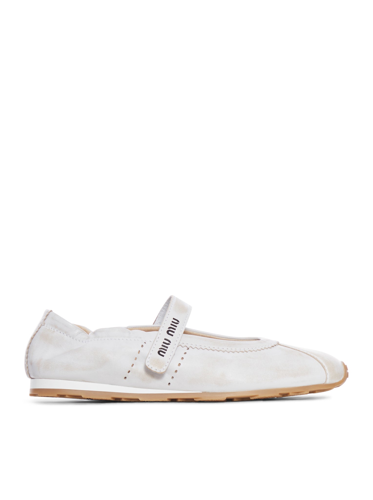 Plume Ballet Flats In Délavé Effect Leather Miu miu – Гарантія оригінальності – боковий вид
