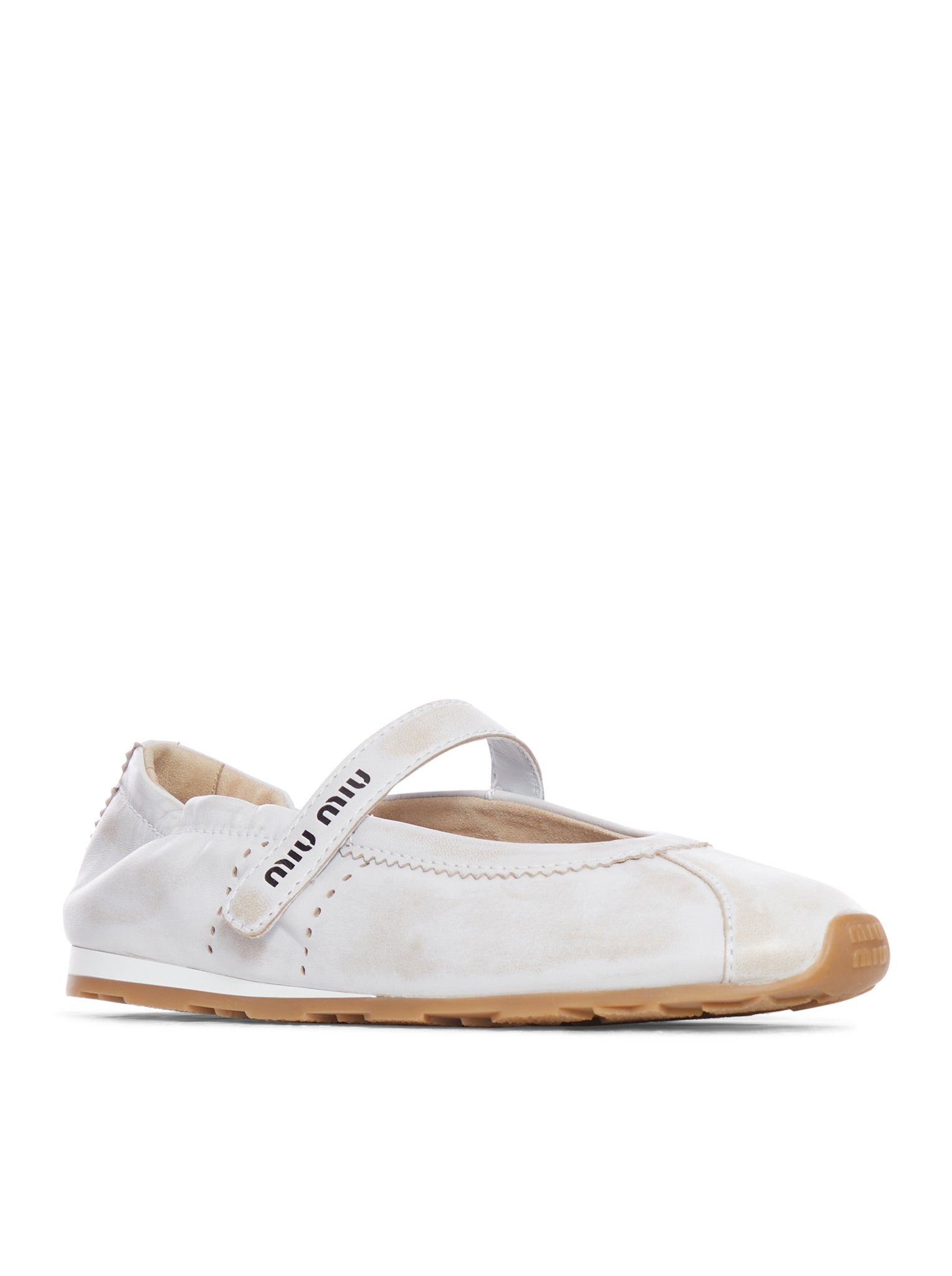 Plume Ballet Flats In Délavé Effect Leather Miu miu – Гарантія оригінальності – вид ззаду