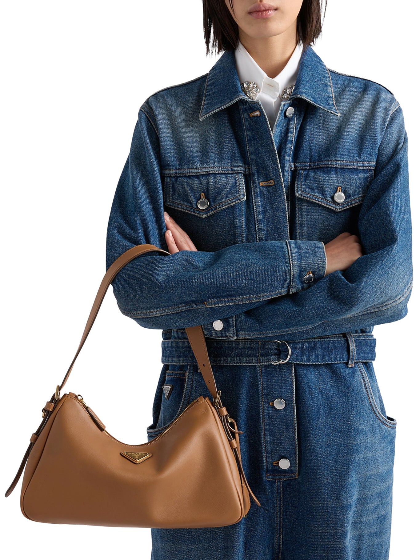 Оригінальна Aimee Medium Leather Shoulder Bag Prada – вид ззаду