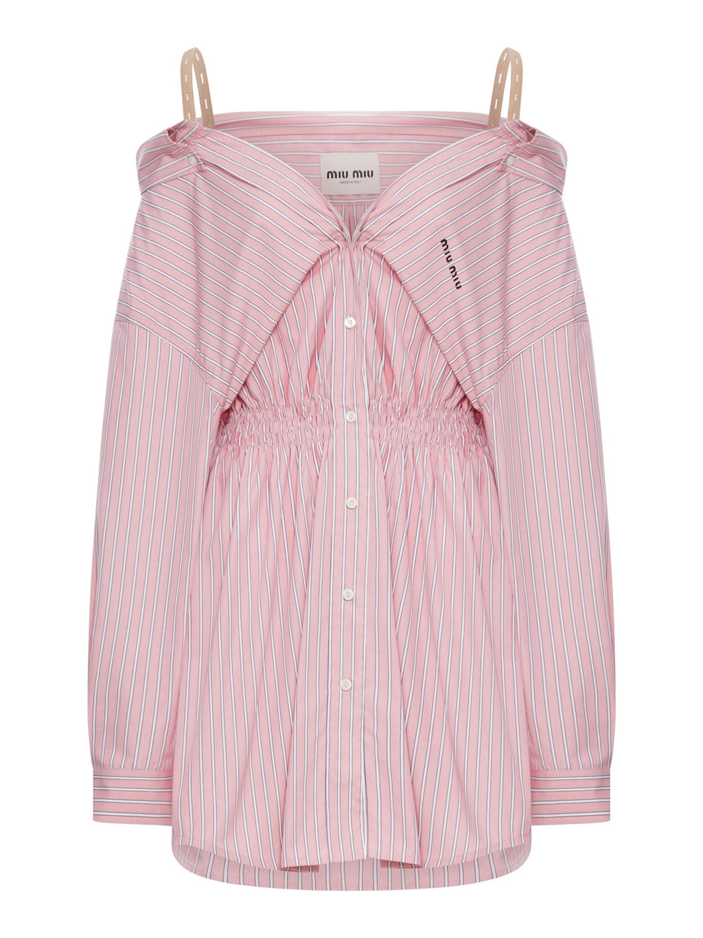 Оригінальна Striped Cotton Poplin Dress With Miu Miu Logo Miu miu – боковий вид
