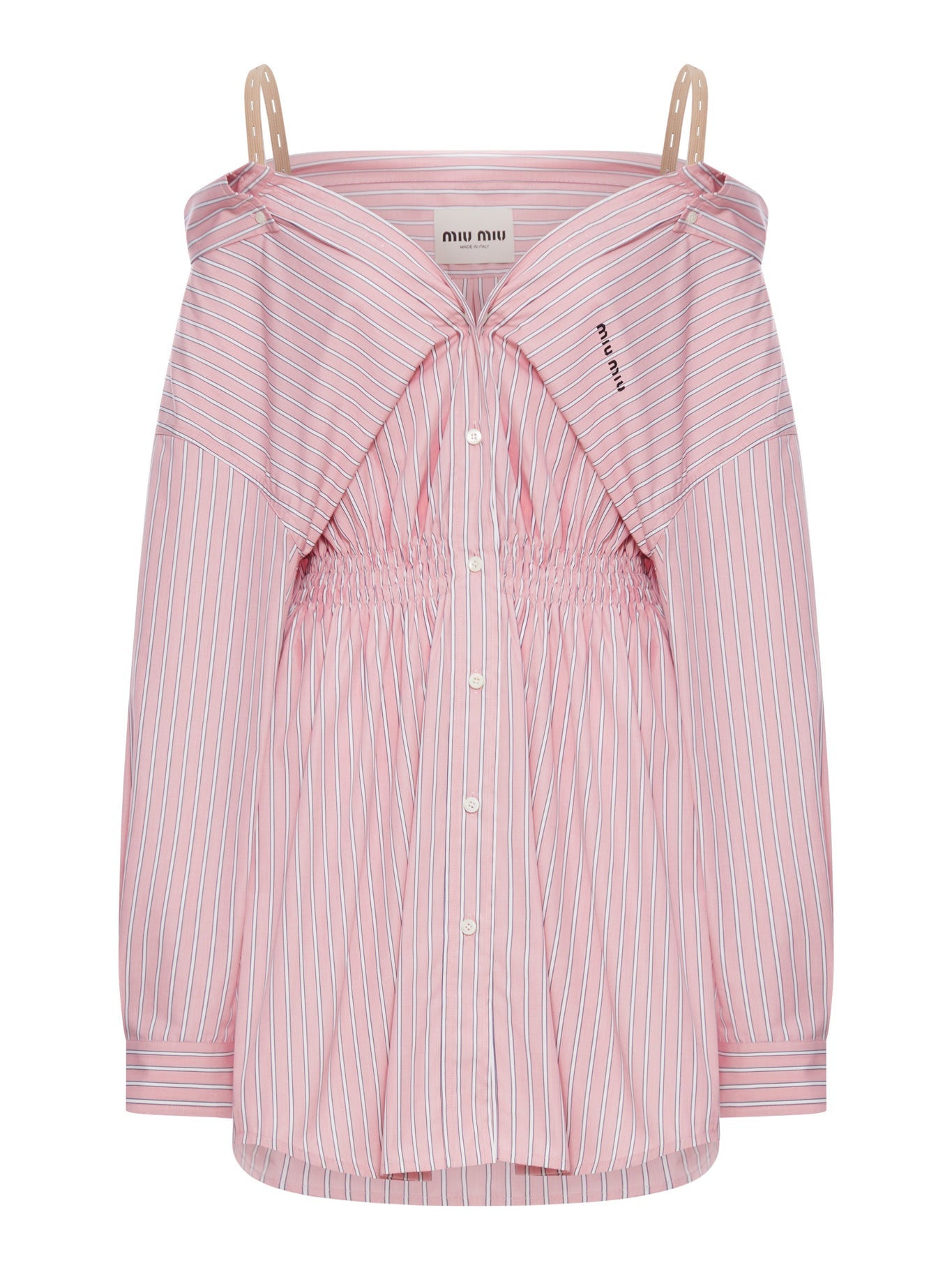 Оригінальна Striped Cotton Poplin Dress With Miu Miu Logo Miu miu – боковий вид