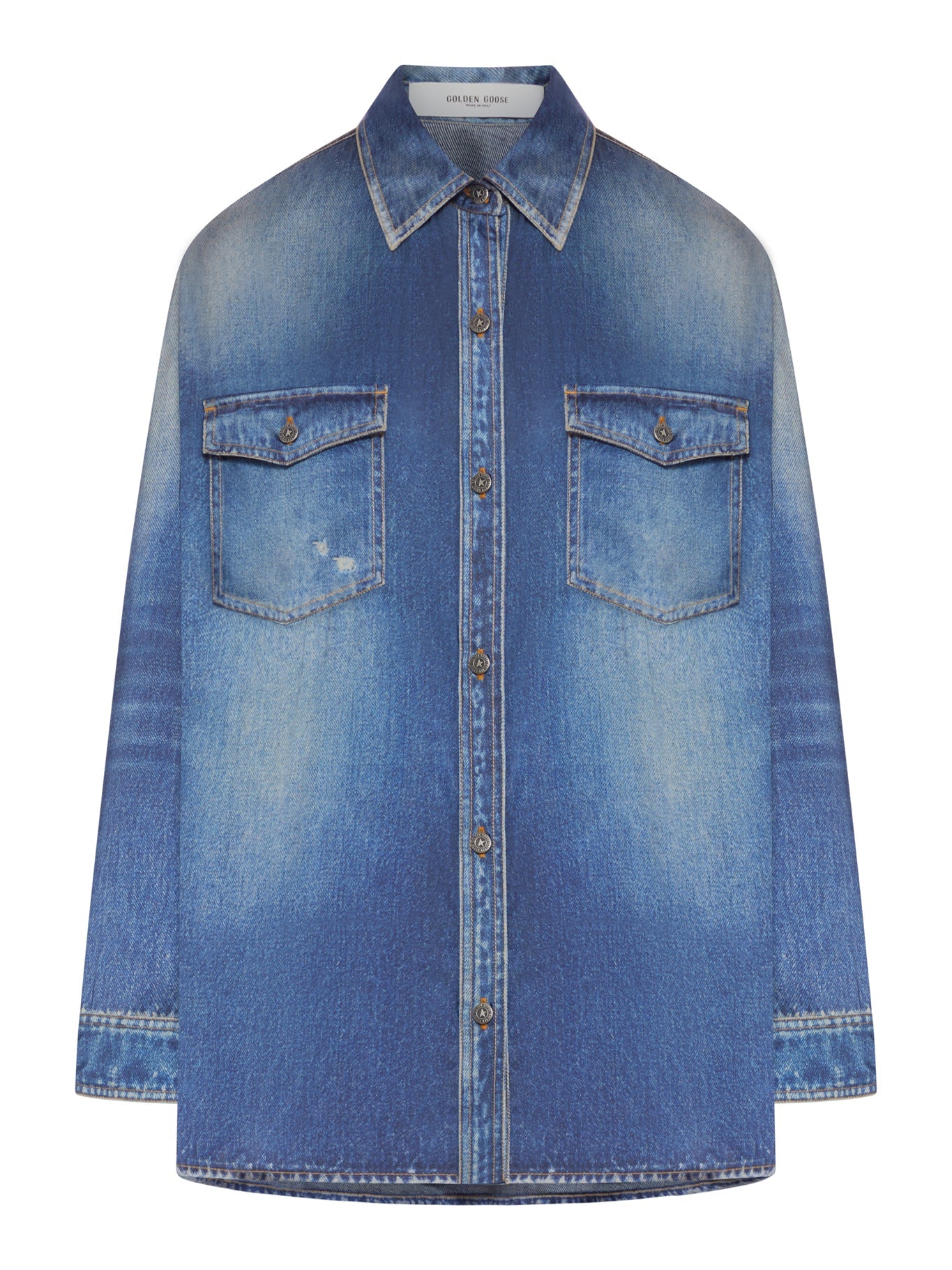 Оригінальна Oversized Shirt With Denim Print Golden goose – боковий вид