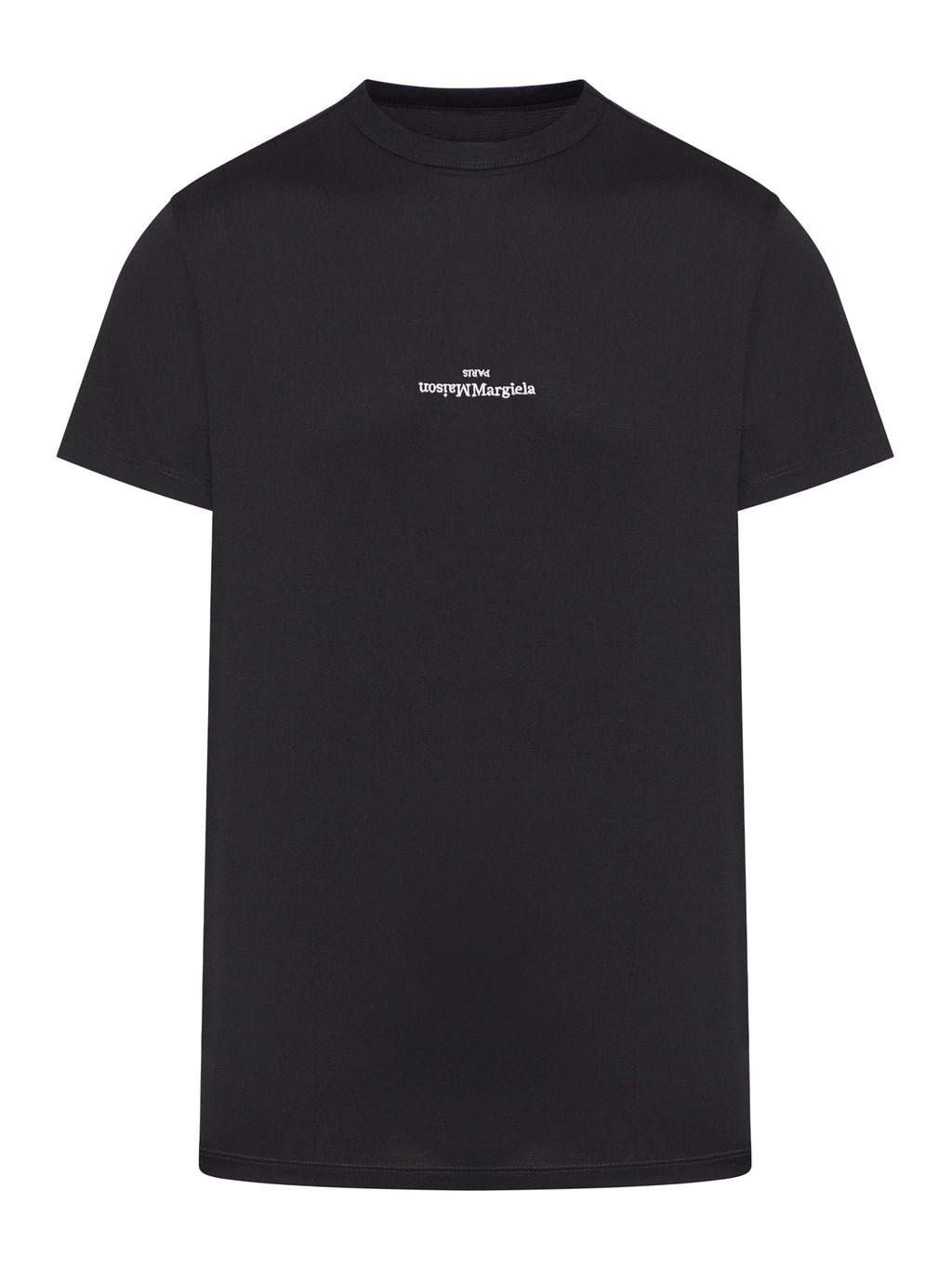 T-Shirt With Contrasting White Embroidered Logo Maison margiela – Гарантія оригінальності – боковий вид