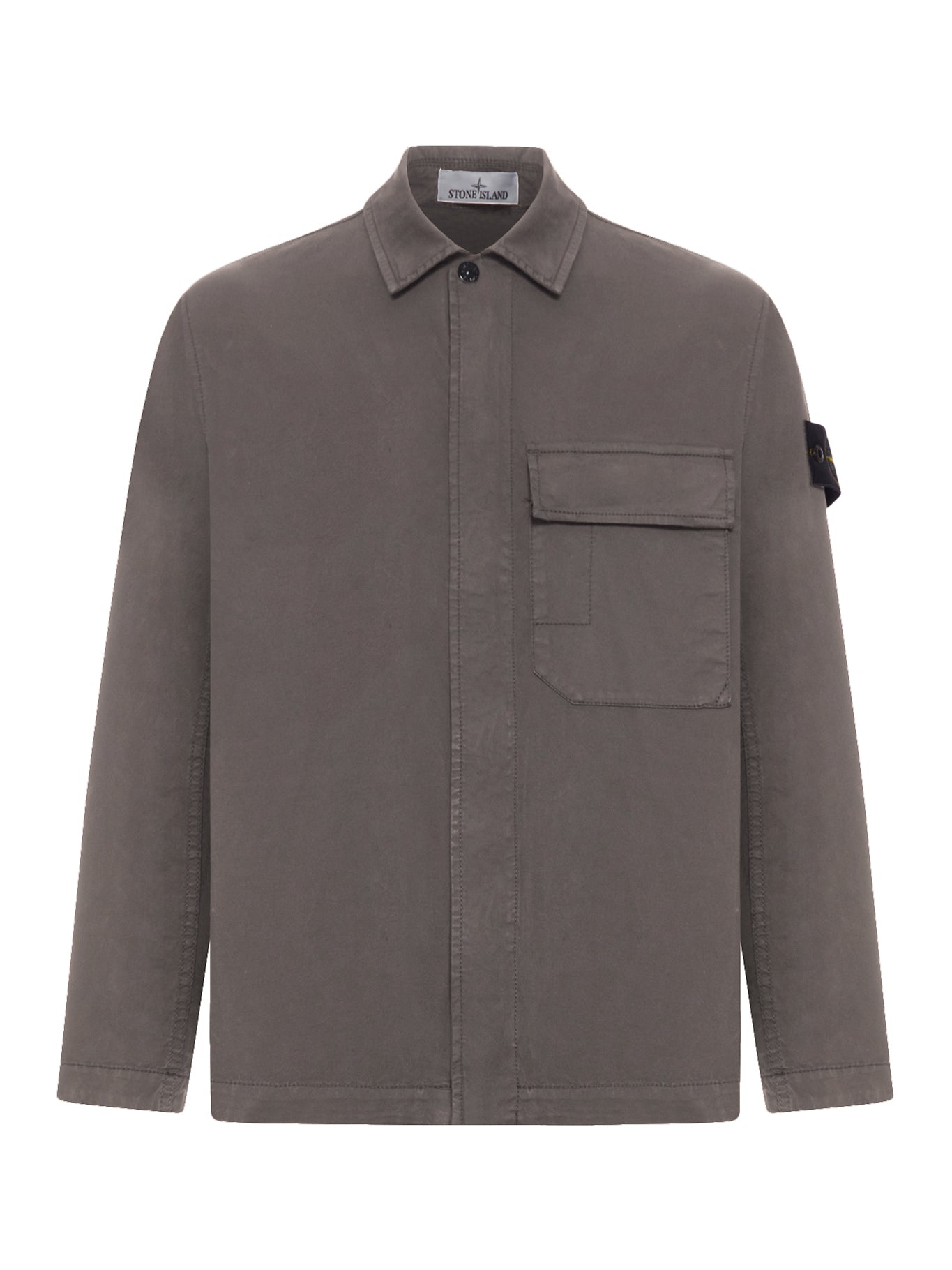 Cotton Overshirt With Chest Pocket And Removable Badge Stone island оригінал – Купити в Україні – боковий вид