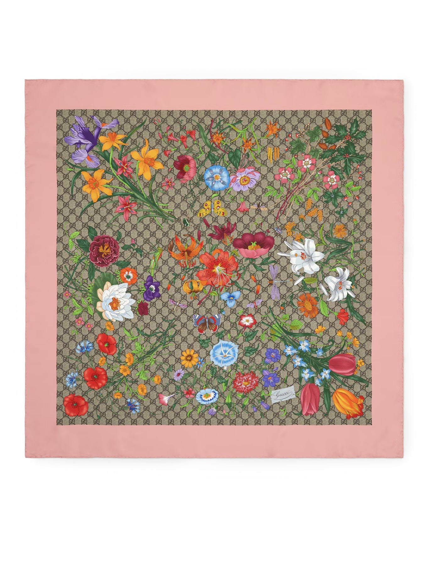 Silk Twill Scarf With Flora Print Gucci – Гарантія оригінальності – боковий вид