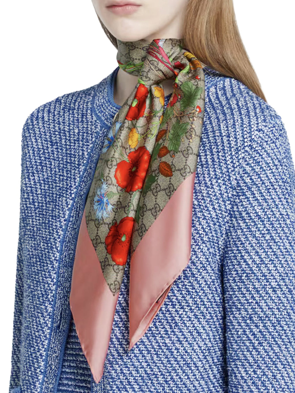 Silk Twill Scarf With Flora Print Gucci – Гарантія оригінальності – вид ззаду