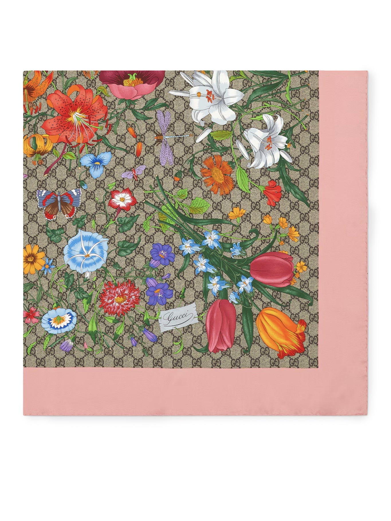 Silk Twill Scarf With Flora Print Gucci – Гарантія оригінальності – детальний вид