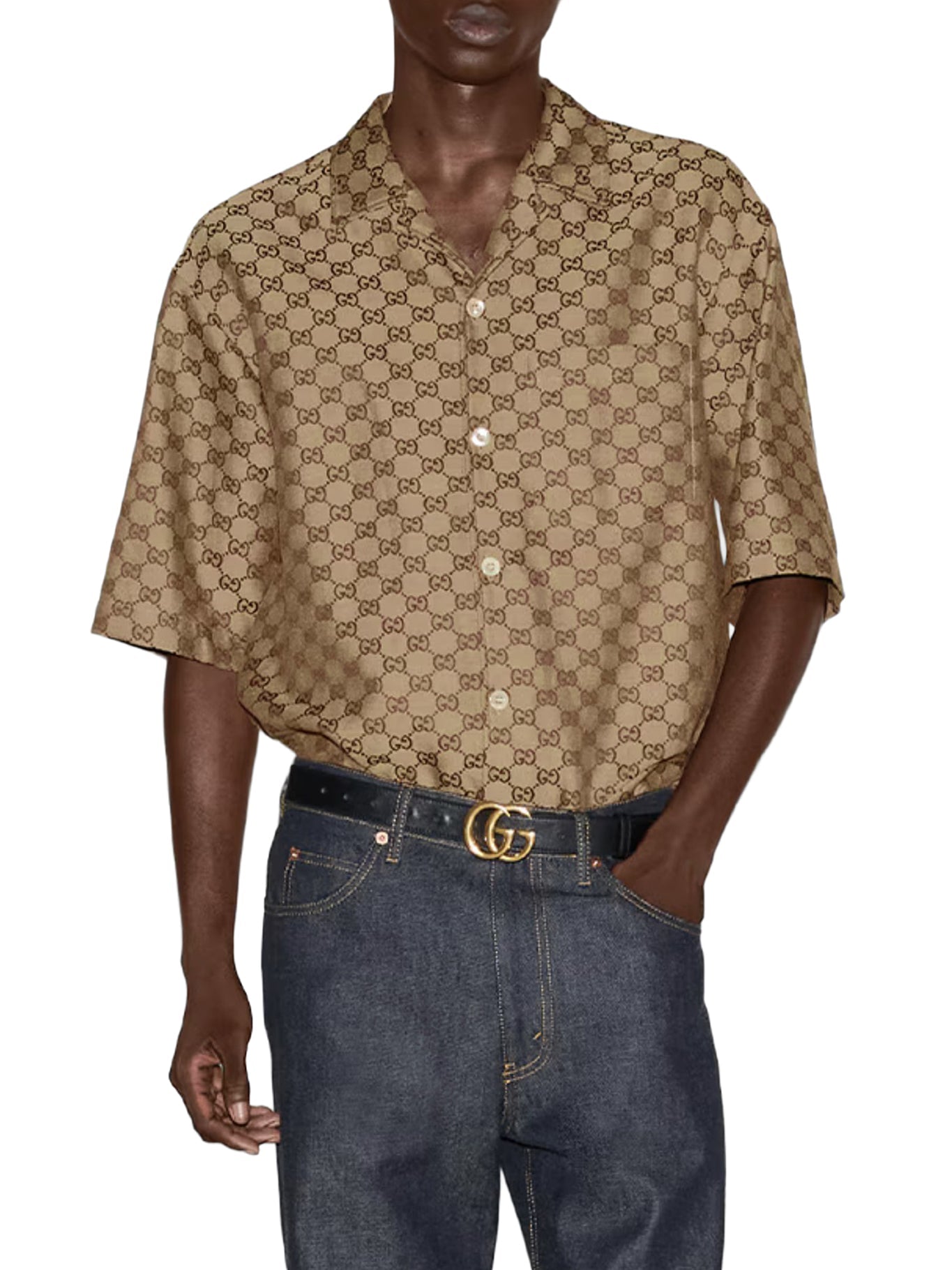 Linen Blend Shirt With Allover Gg Gucci оригінал – Купити в Україні – вид ззаду